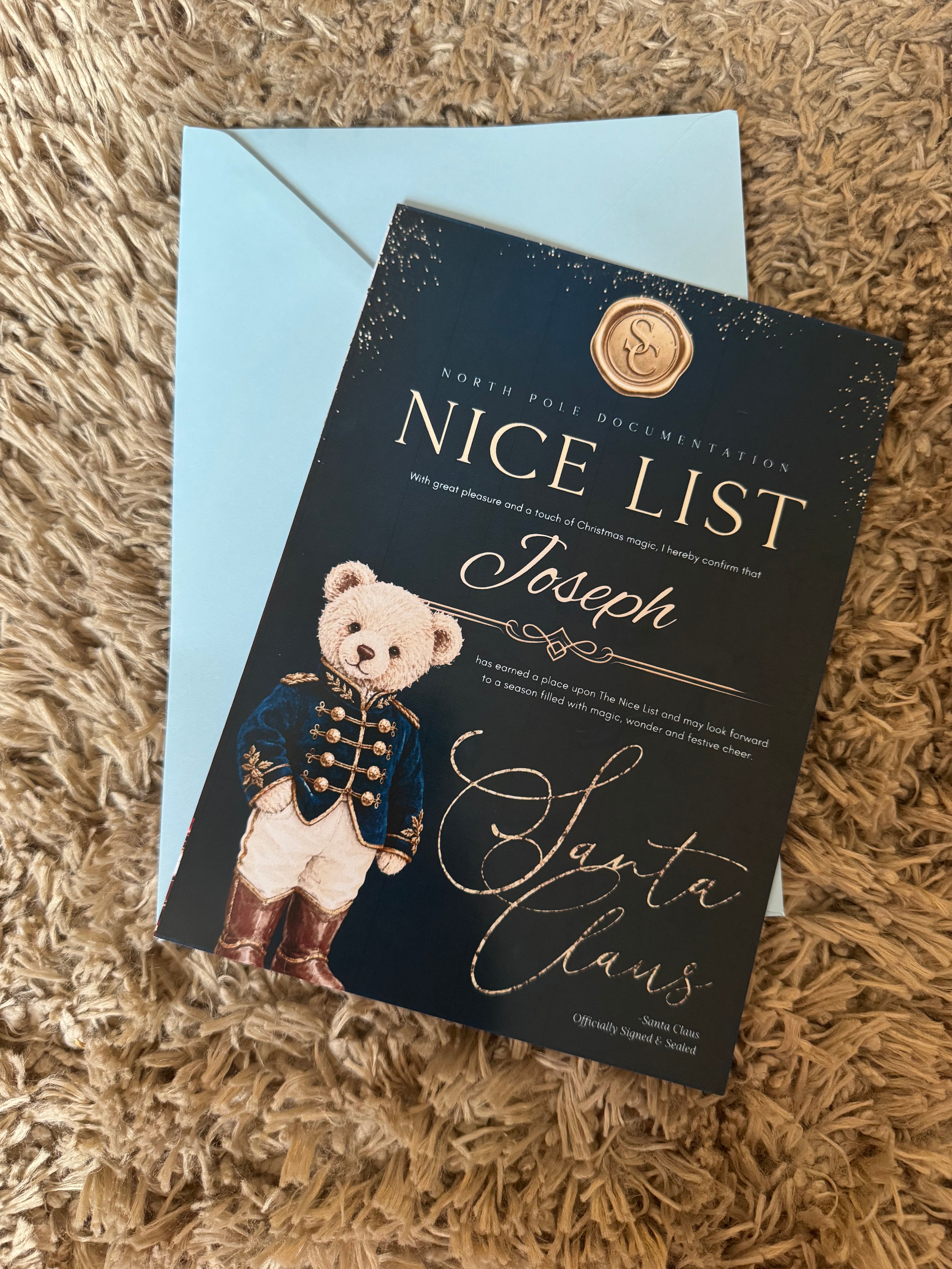 Personalised Christmas Teddy Bear Nice List Letter