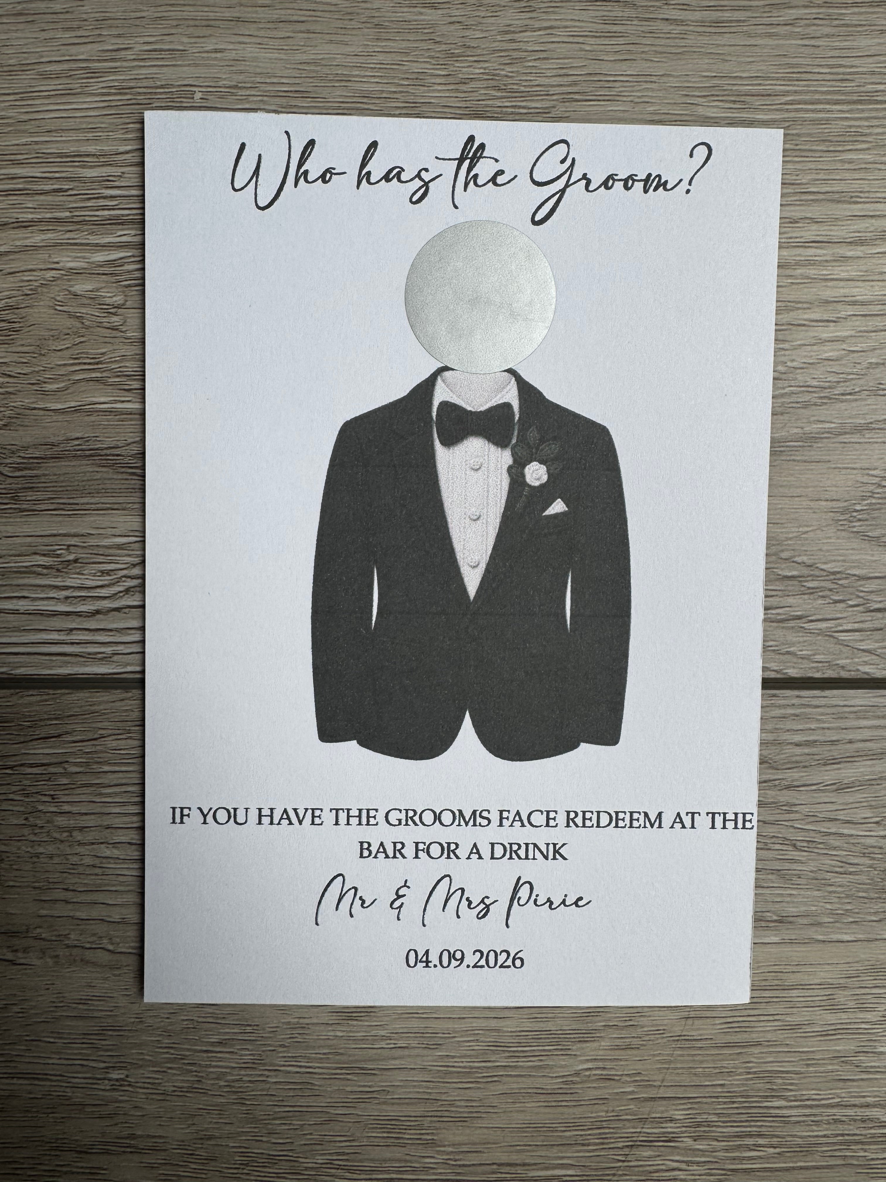 Personalised Scratch Off Cards Drink Prize Who Has The Bride Groom