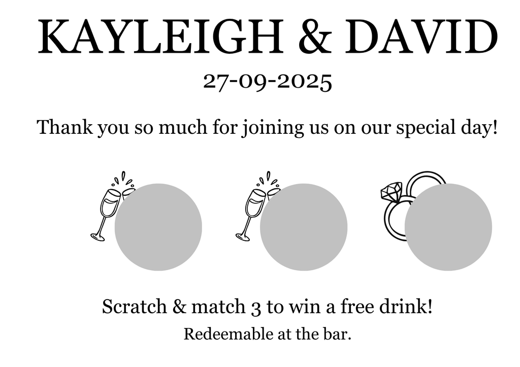 Personalised Scratch Off Cards Drink Prize