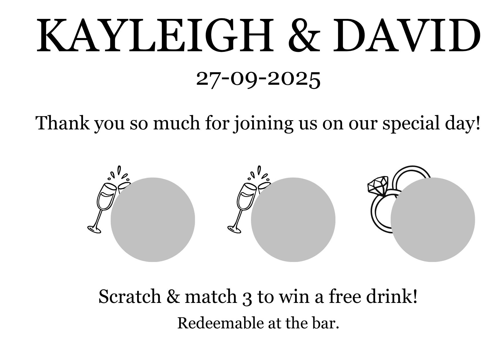 Personalised Scratch Off Cards Drink Prize