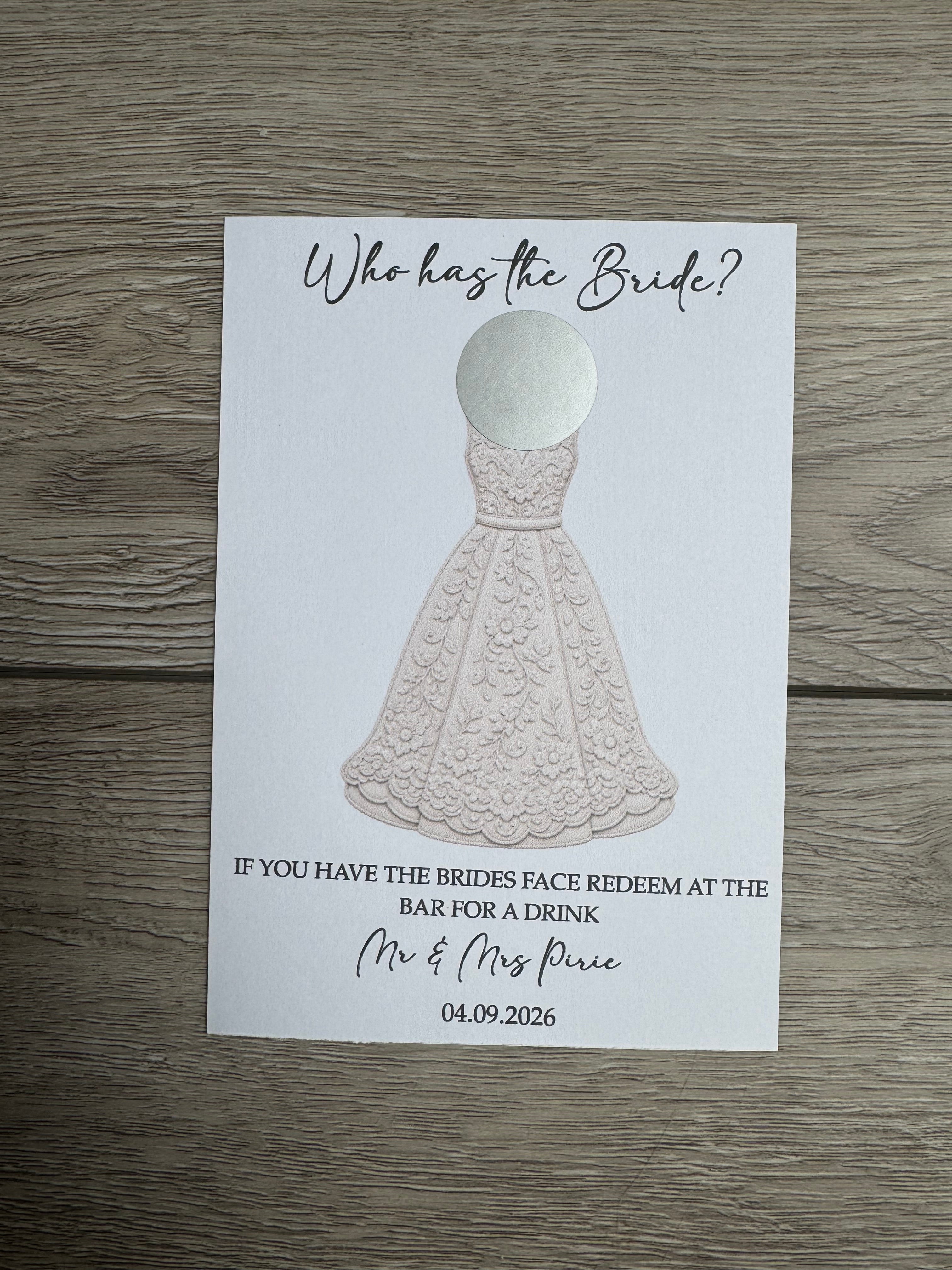 Personalised Scratch Off Cards Drink Prize Who Has The Bride Groom