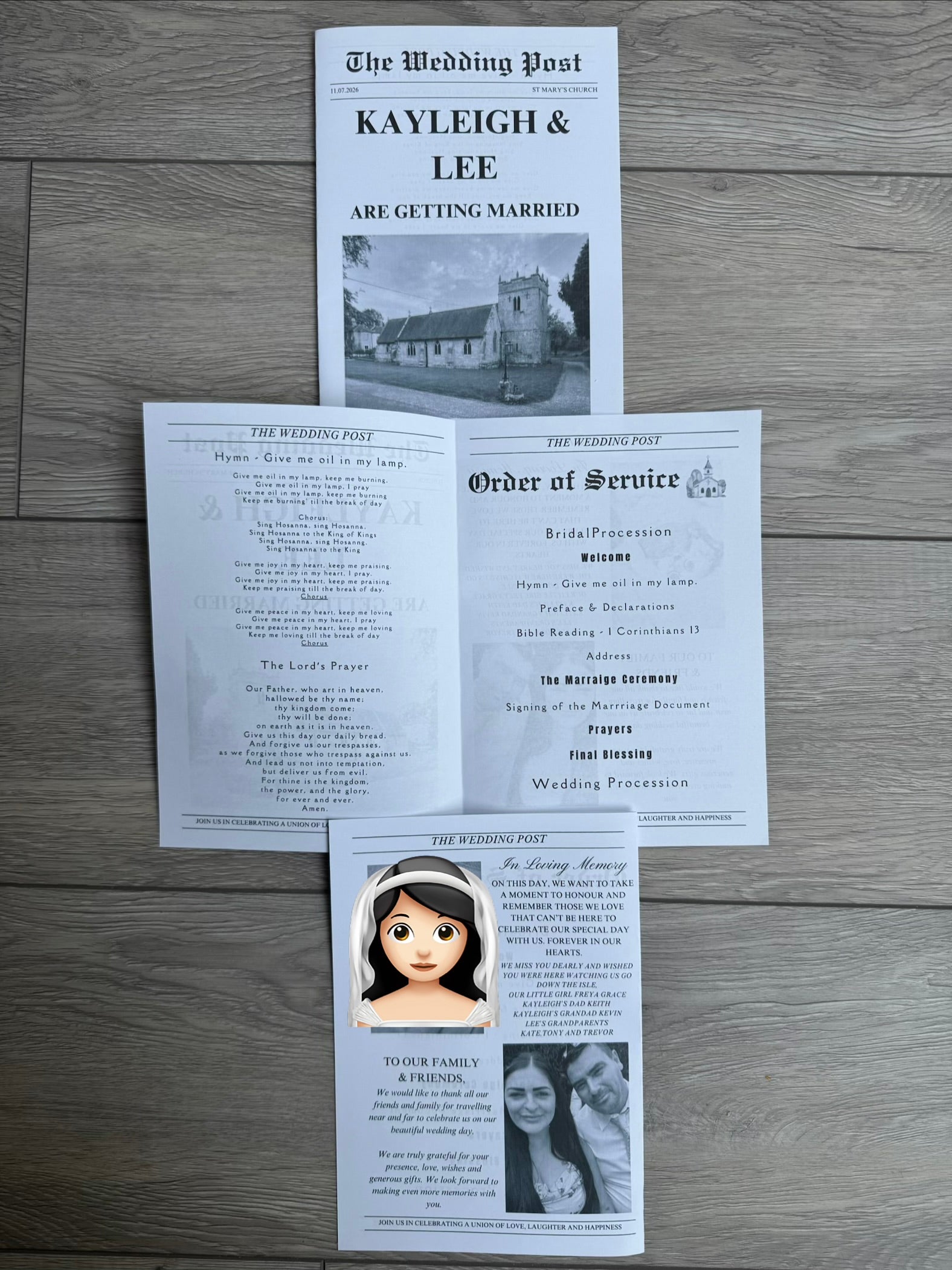 Personalised Wedding Newspaper Order Of Service Version