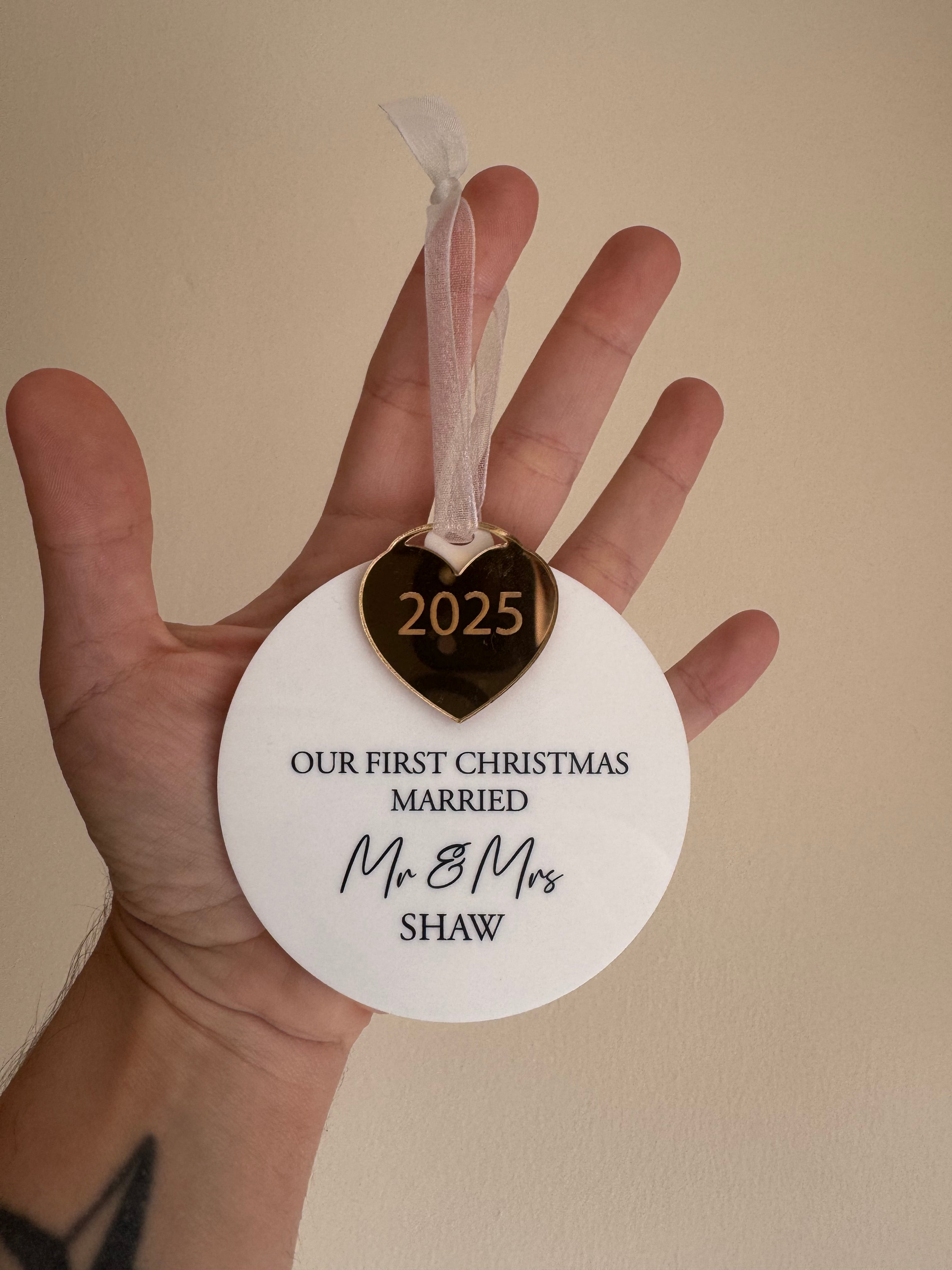 Personalised Our First Christmas Married Bauble