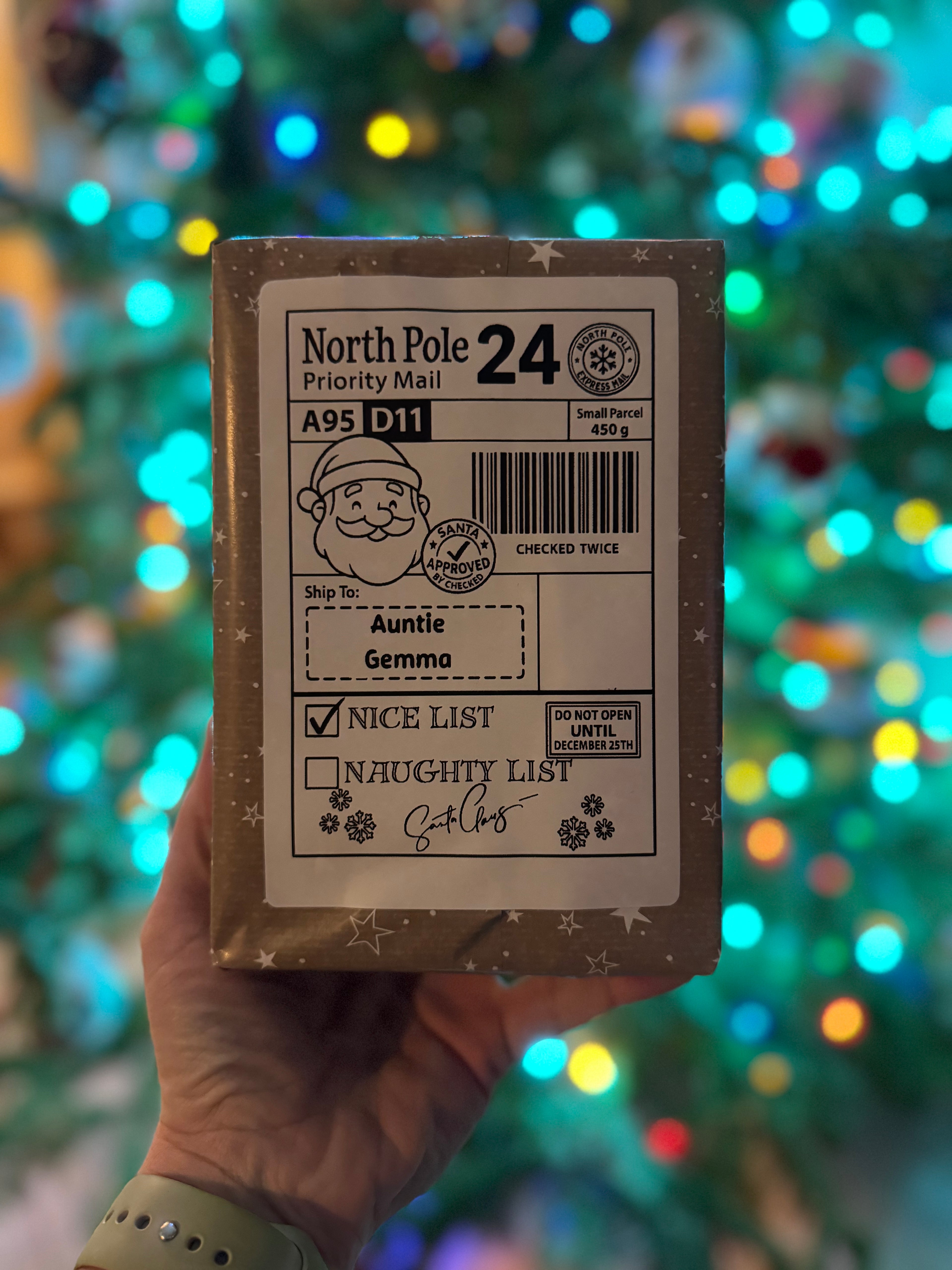 Personalised Christmas Present Stickers Postage Label Look