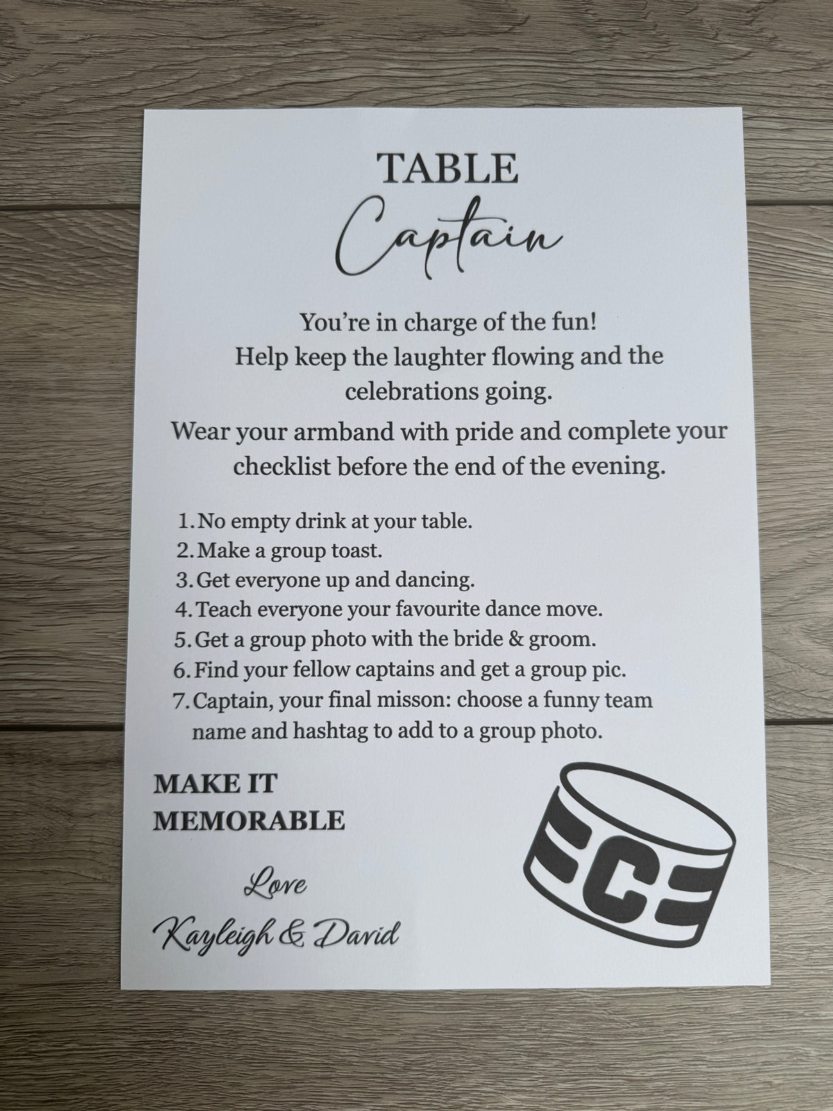 Personalised Table Captain Card For Weddings Various Designs