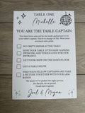 Personalised Table Captain Card For Weddings Various Designs