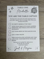 Personalised Table Captain Card For Weddings Various Designs