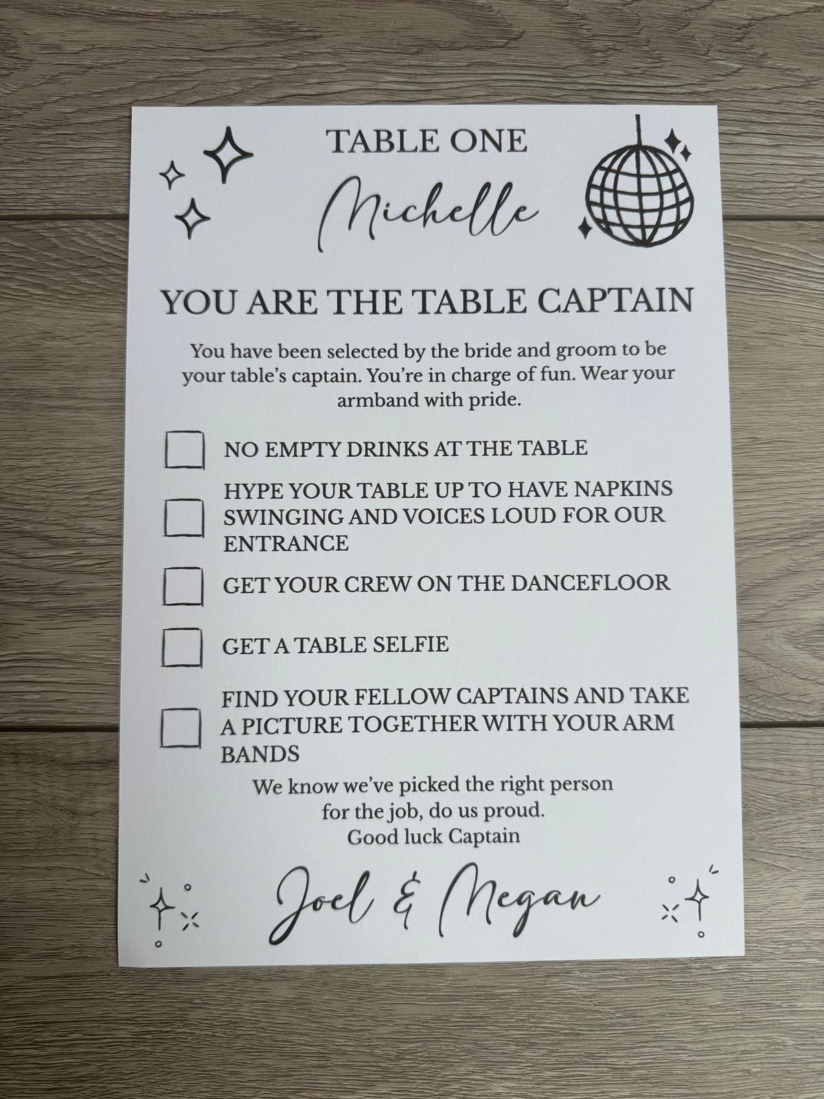 Personalised Table Captain Card For Weddings Various Designs