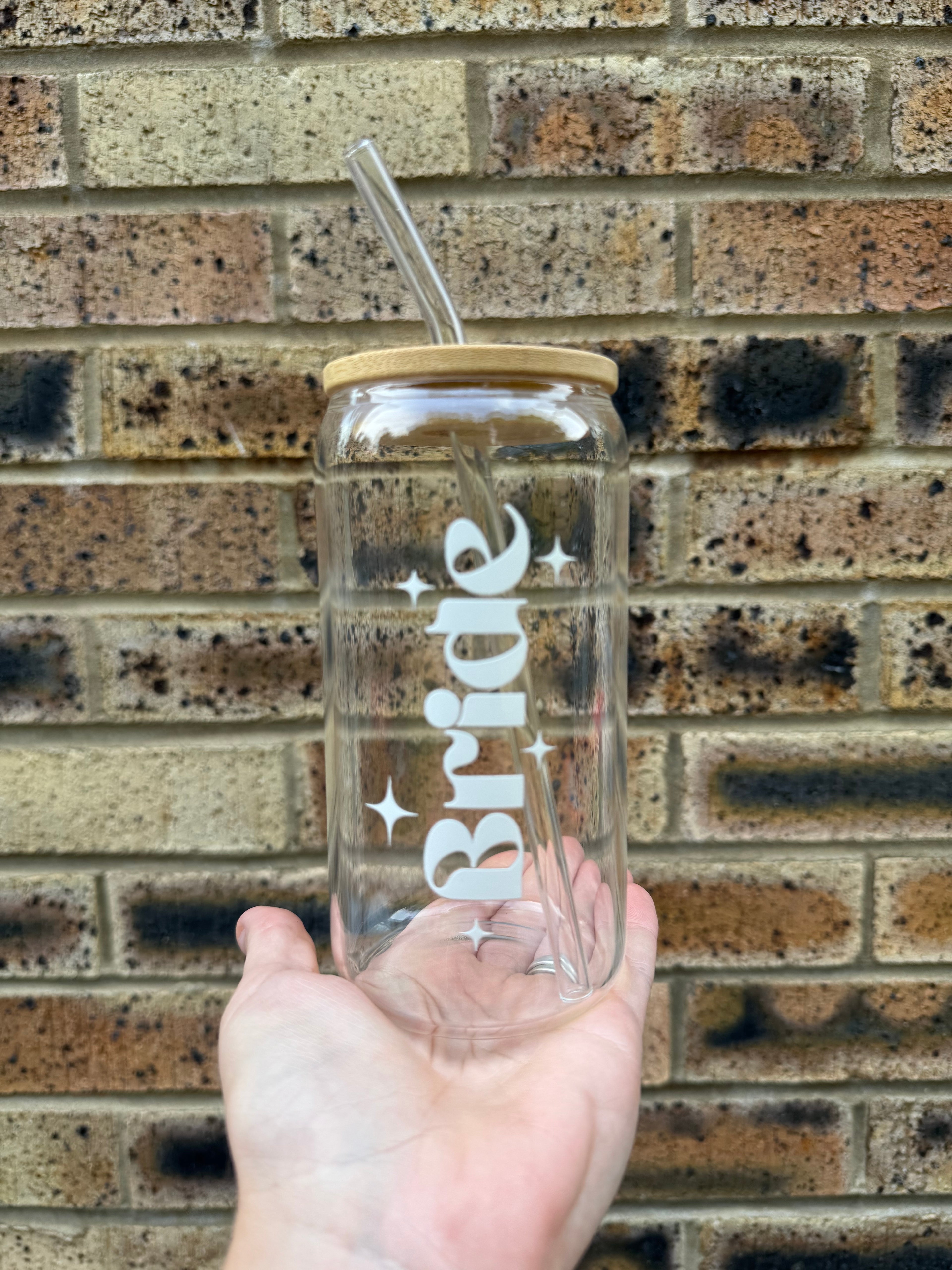 Bride Libby Glass Cup with Lid & Straw