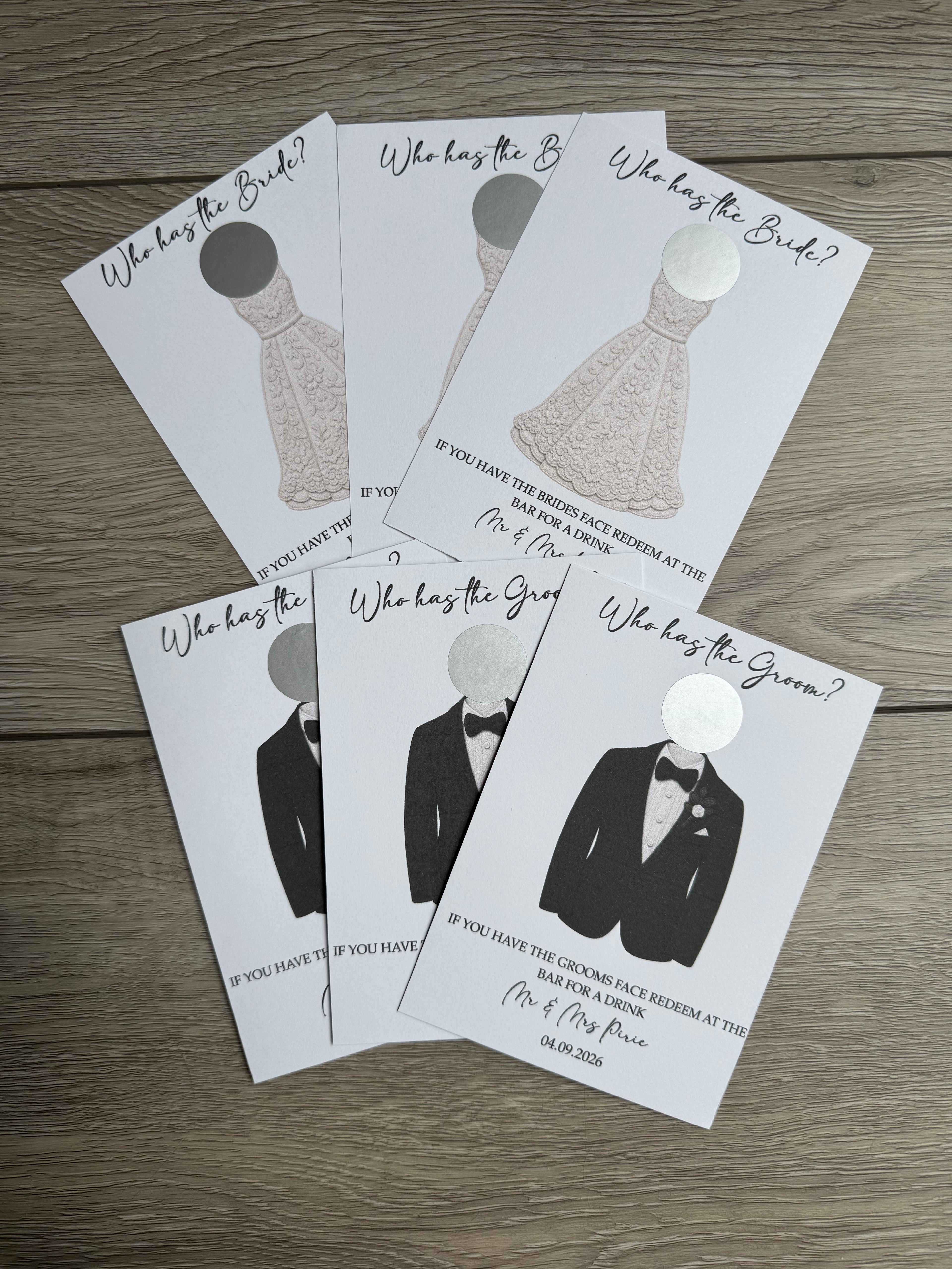 Personalised Scratch Off Cards Drink Prize Who Has The Bride Groom