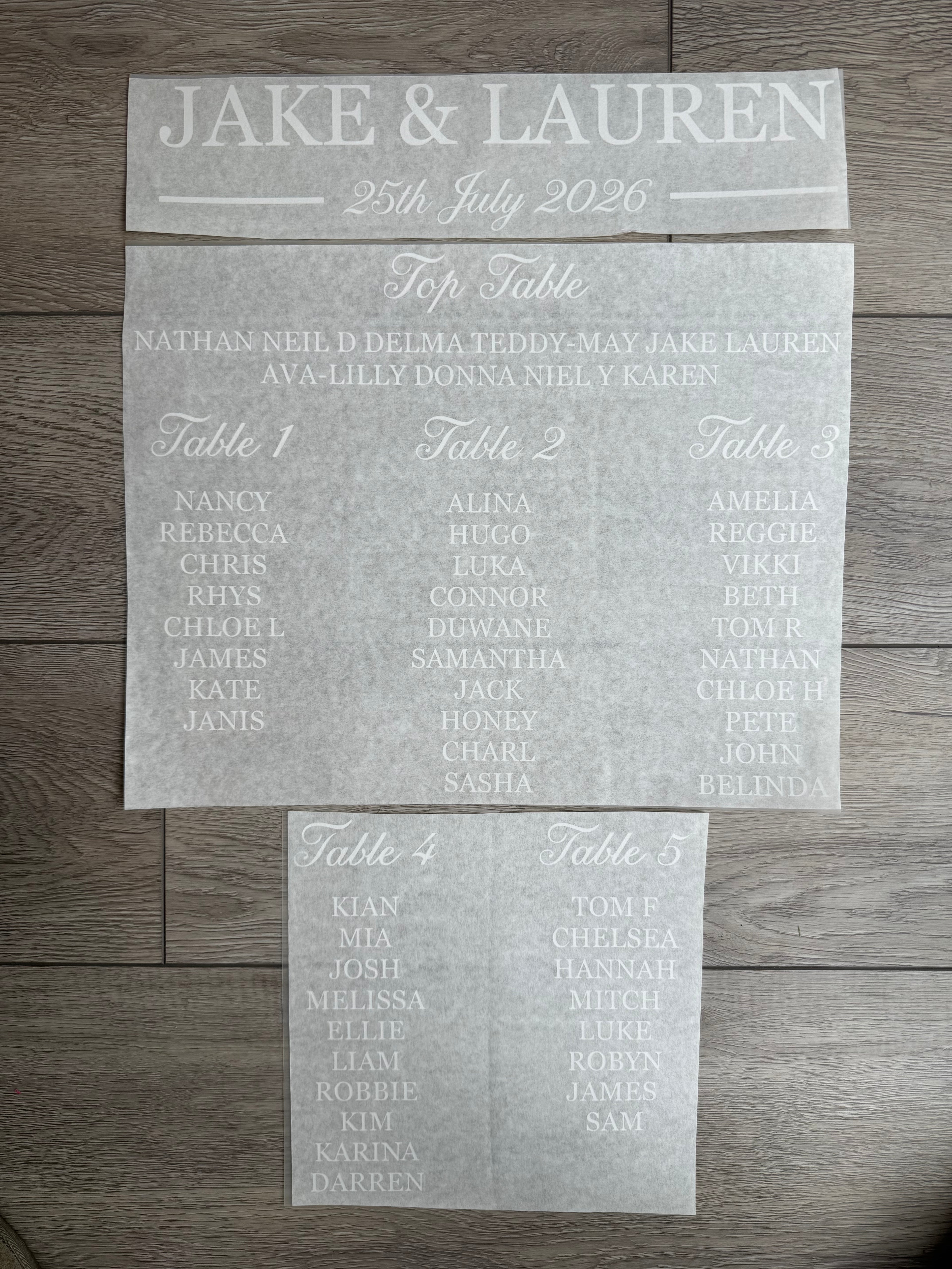 Seating Plan Vinyl