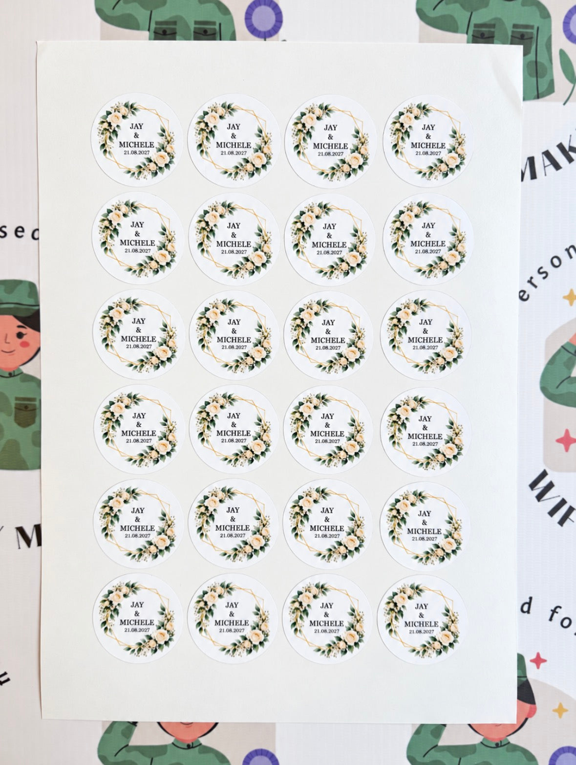 Personalised White Rose Design Stickers Gloss Finish