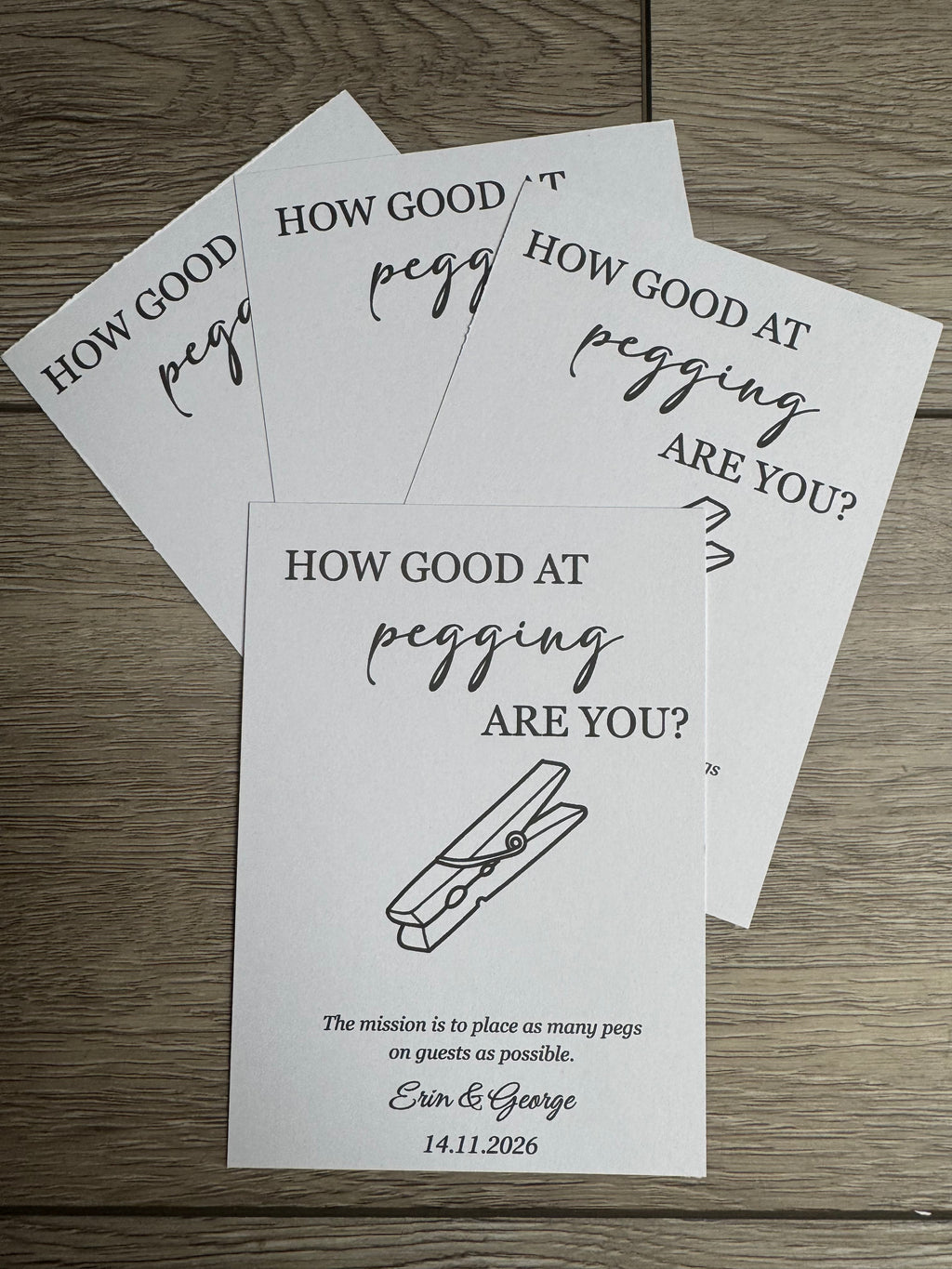 Personalised Pegging Game Card For Weddings Various Designs