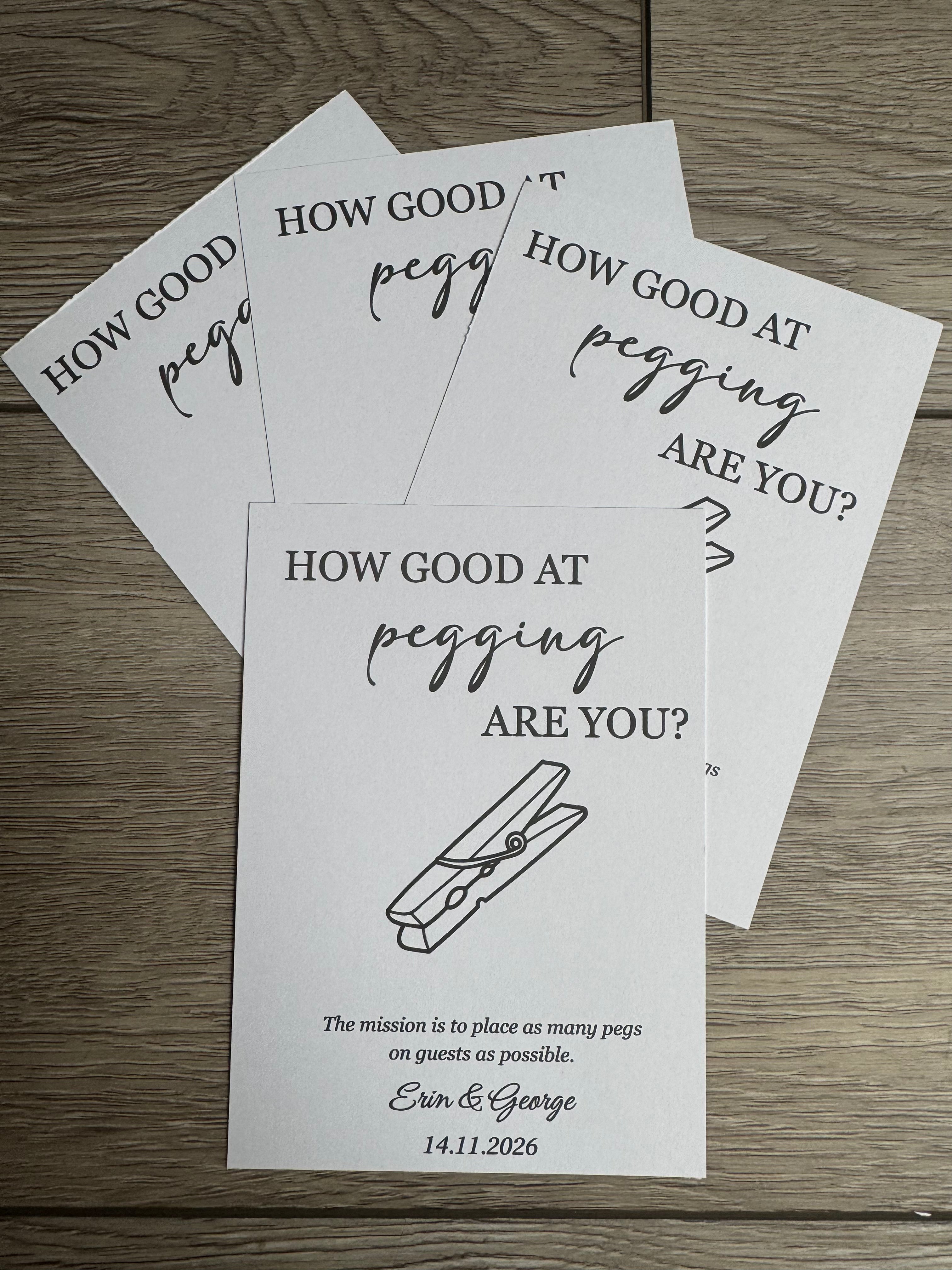 Personalised Pegging Game Card For Weddings Various Designs