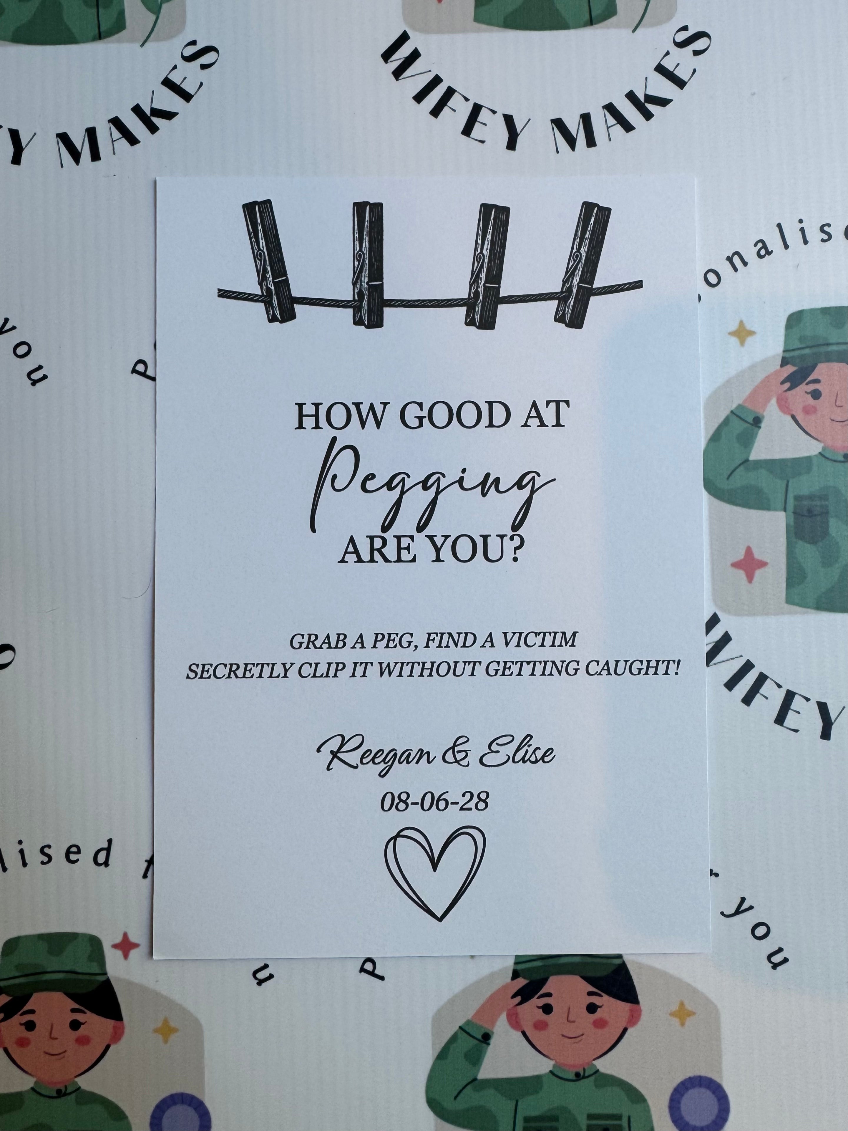 Personalised Pegging Game Card For Weddings Various Designs