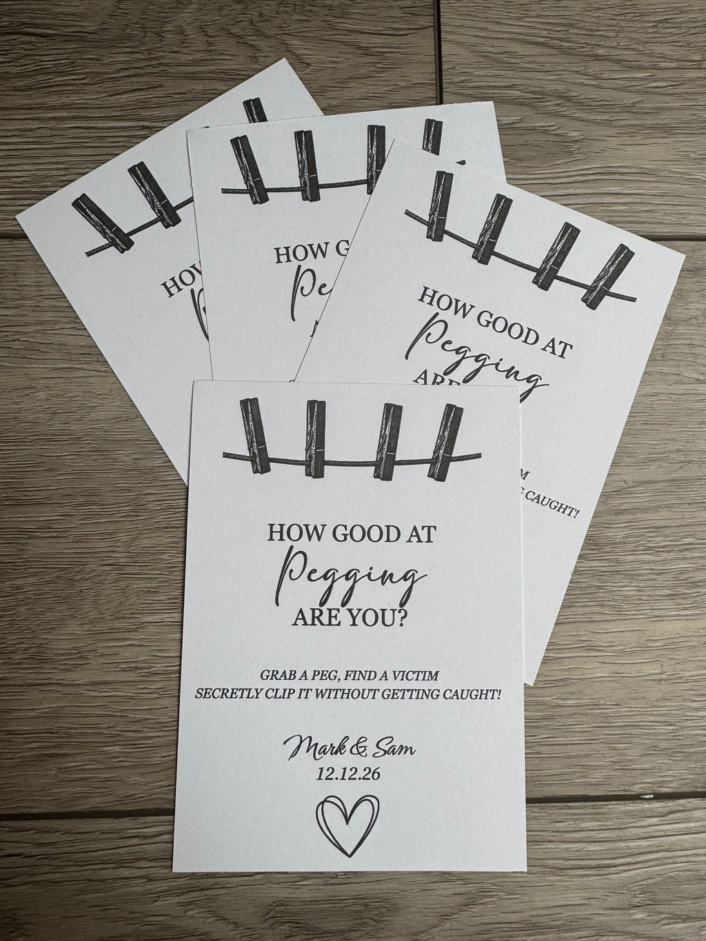 Personalised Pegging Game Card For Weddings Various Designs