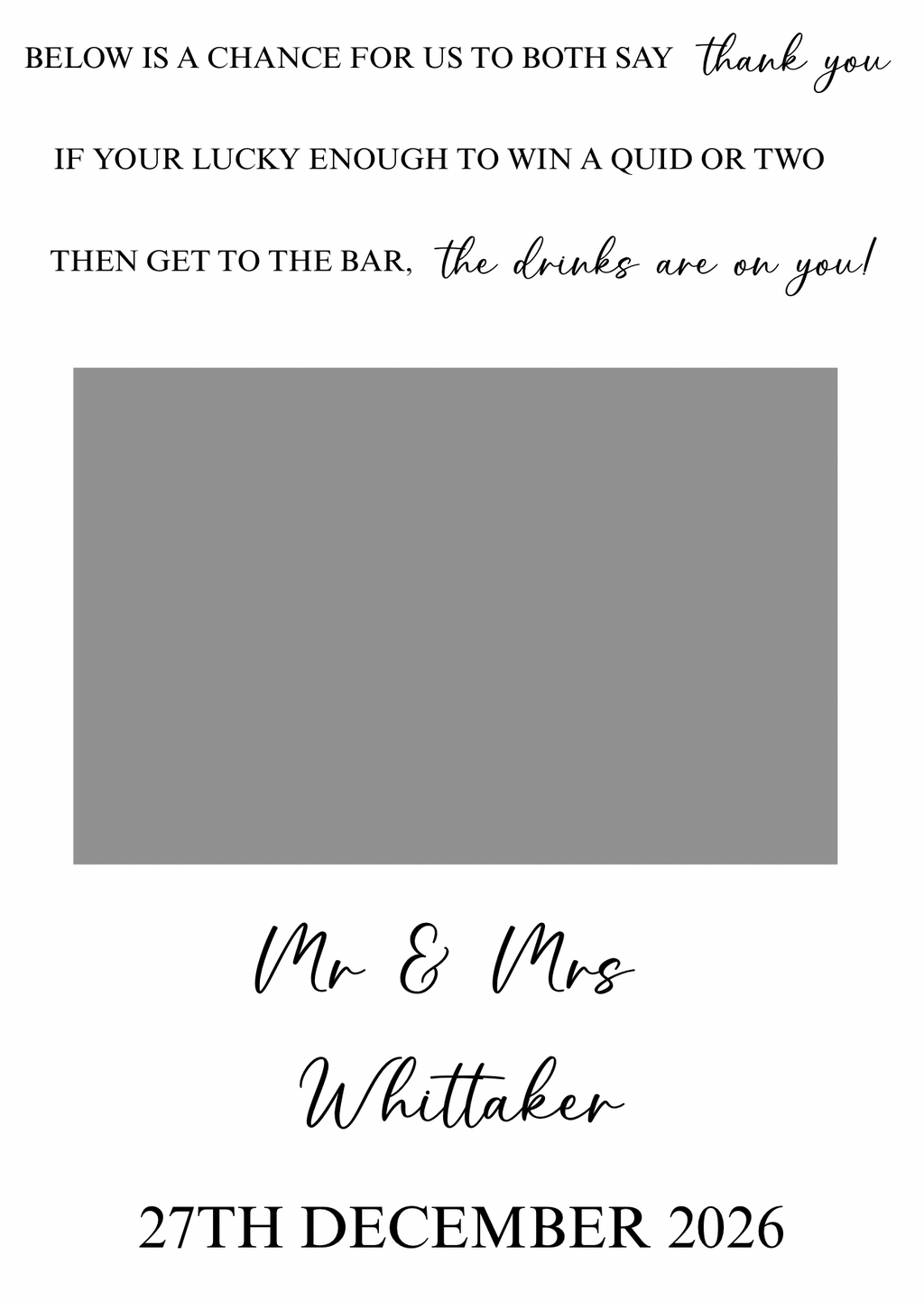 Personalised Wedding Scratch Card Cards Holder
