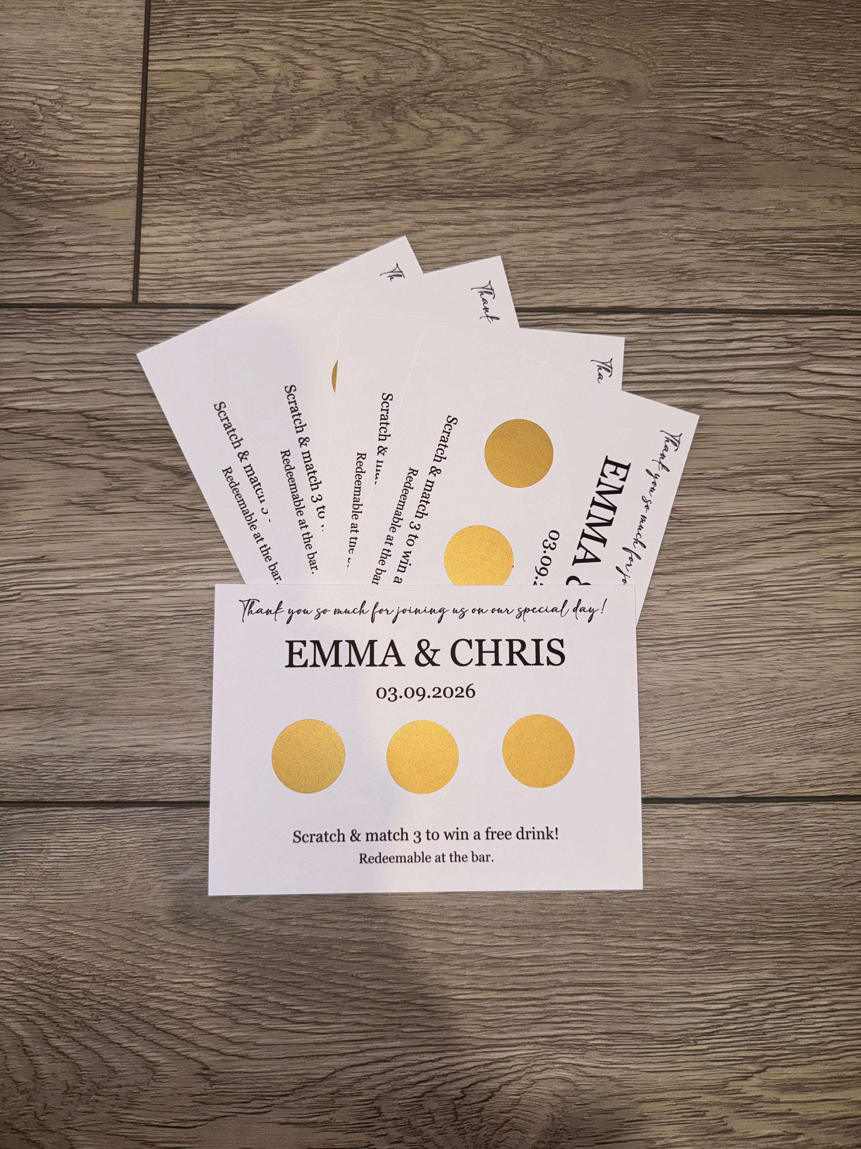 Personalised Scratch Off Cards Drink Prize