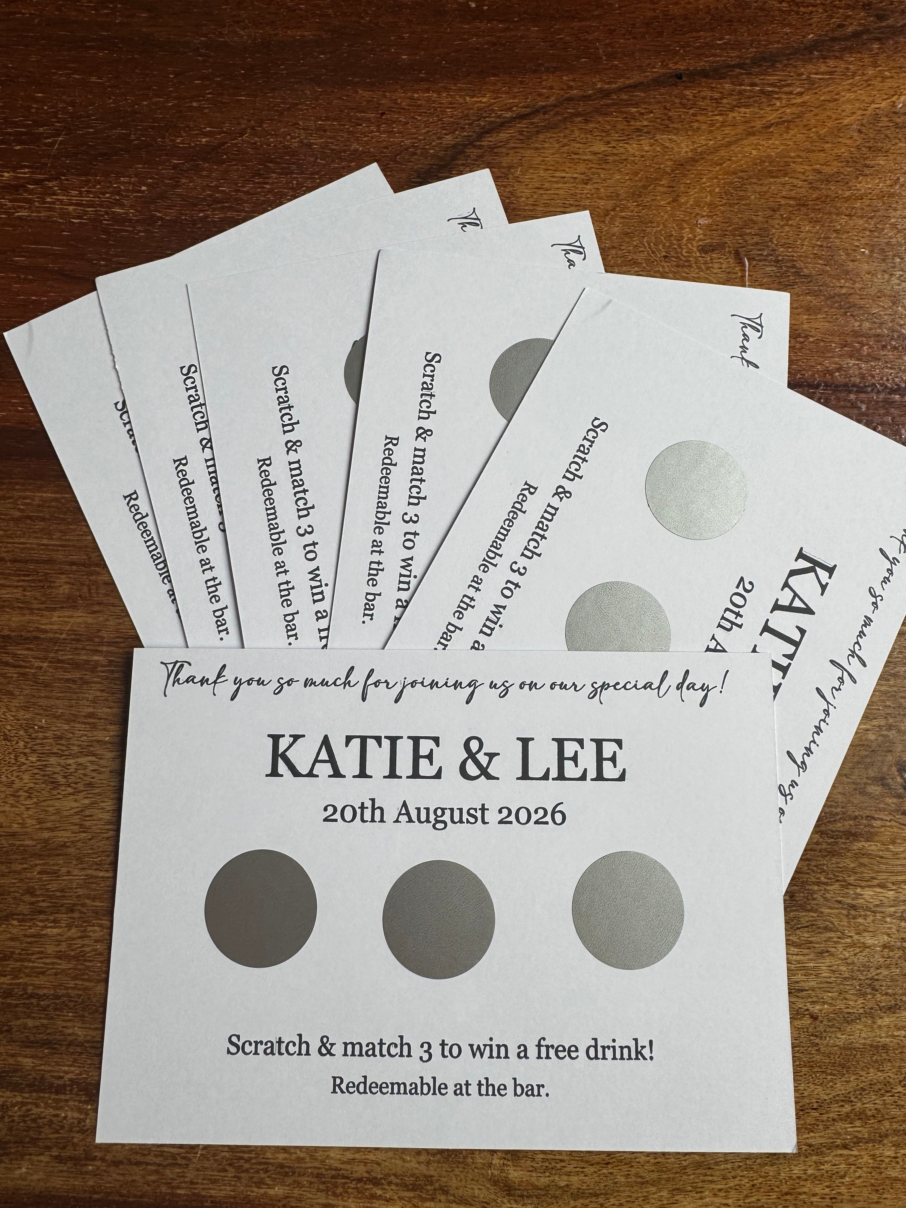 Personalised Scratch Off Cards Drink Prize