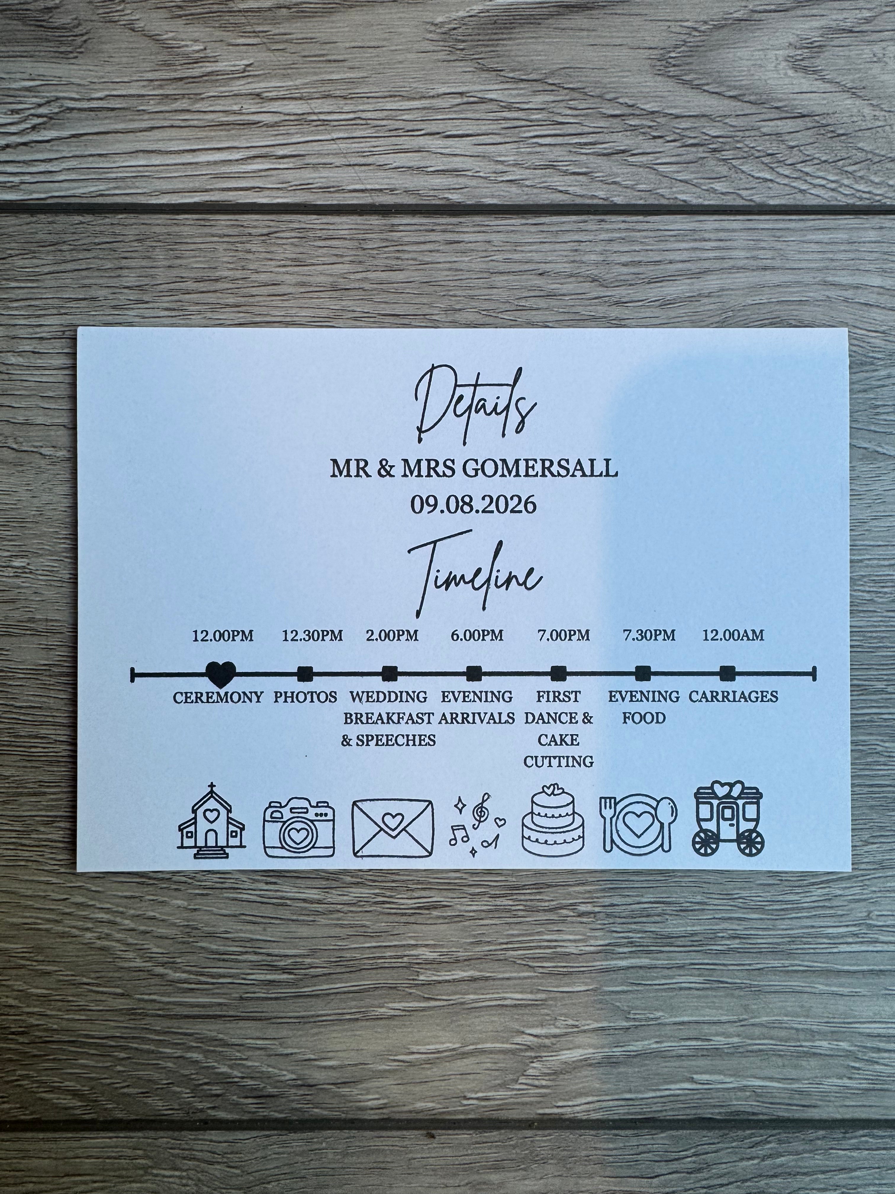 Personalised Wedding Timeline Order of Day Card