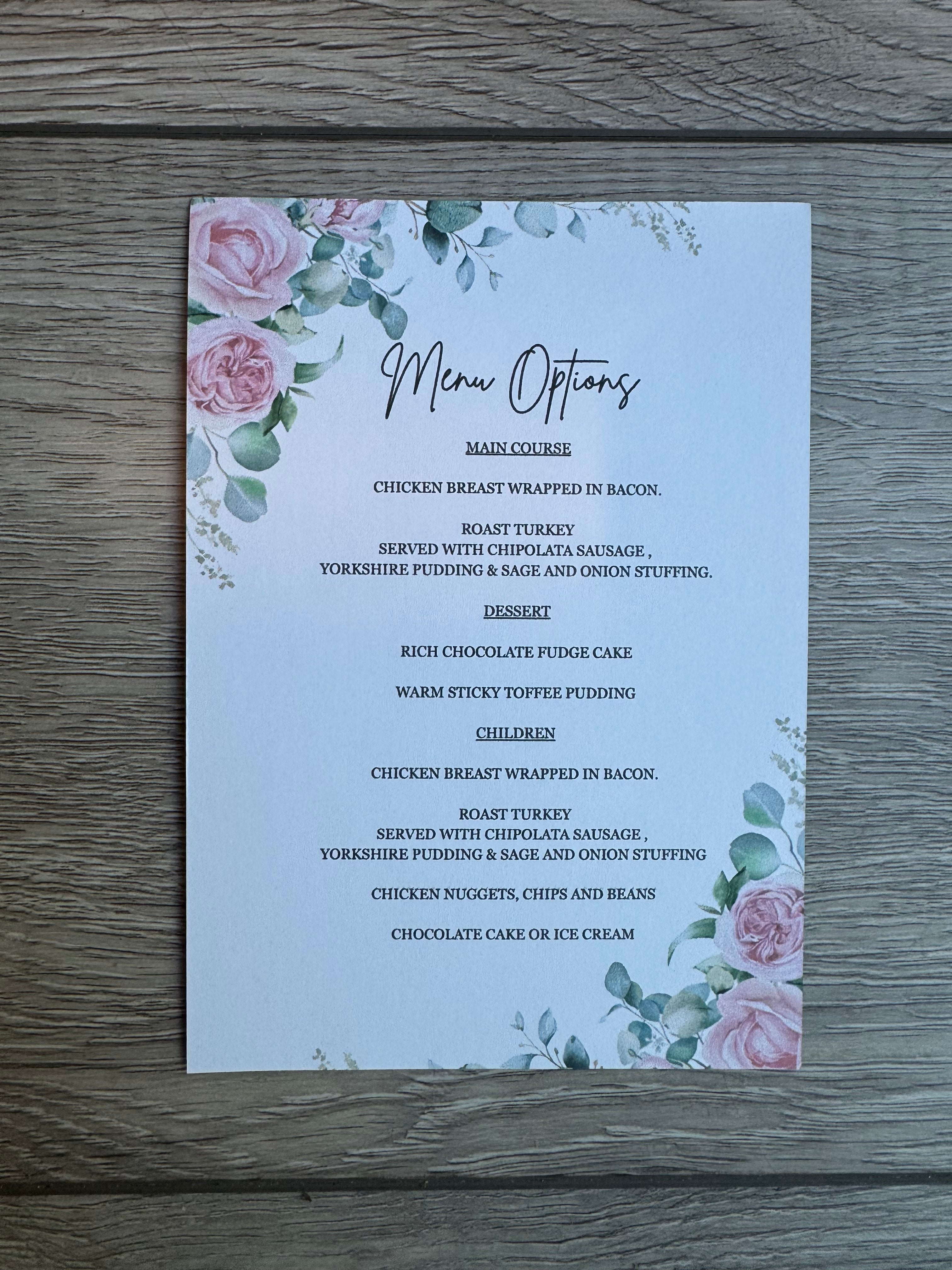 Personalised Wedding Menu Card