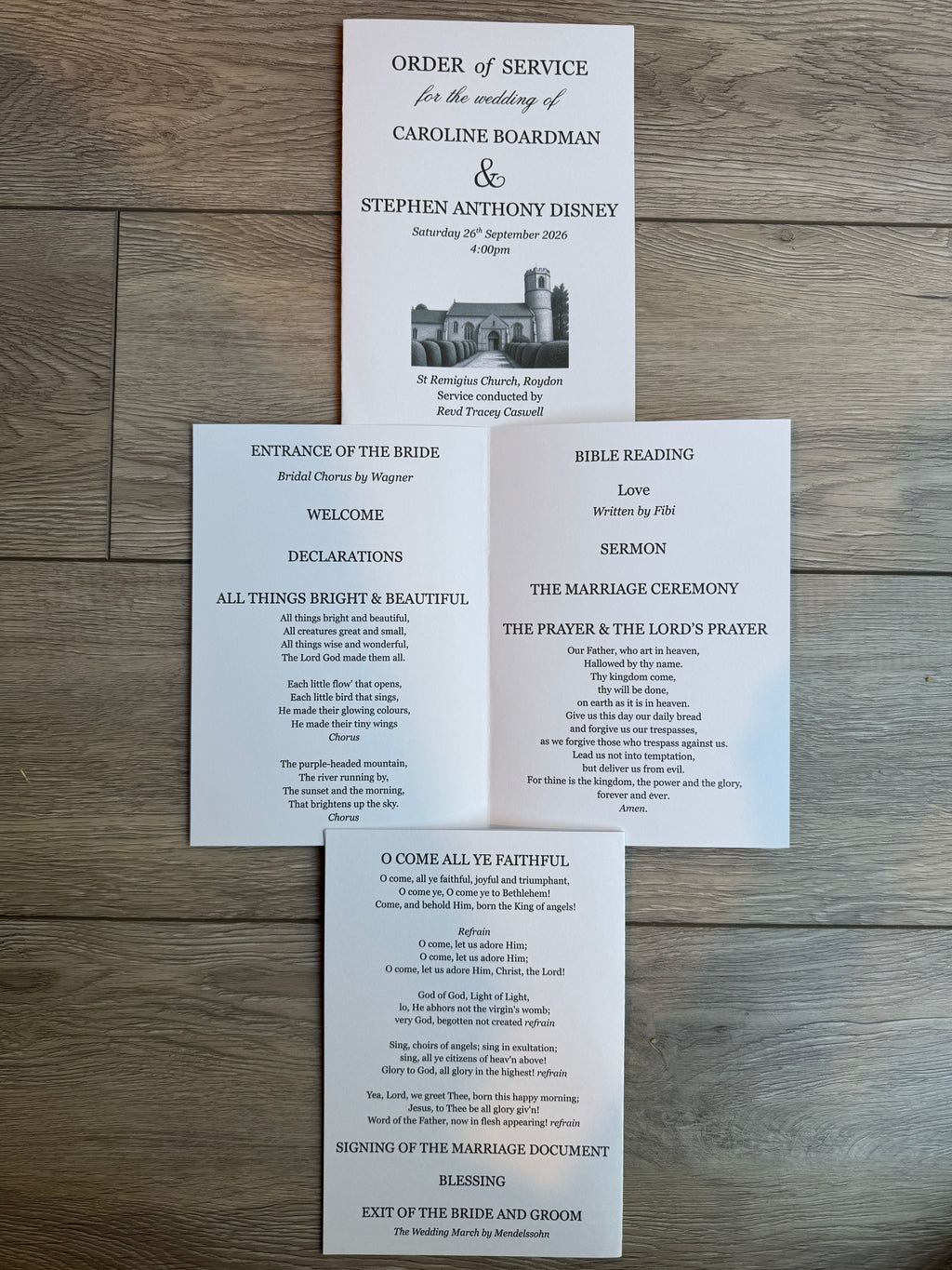 Personalised Order Of Service