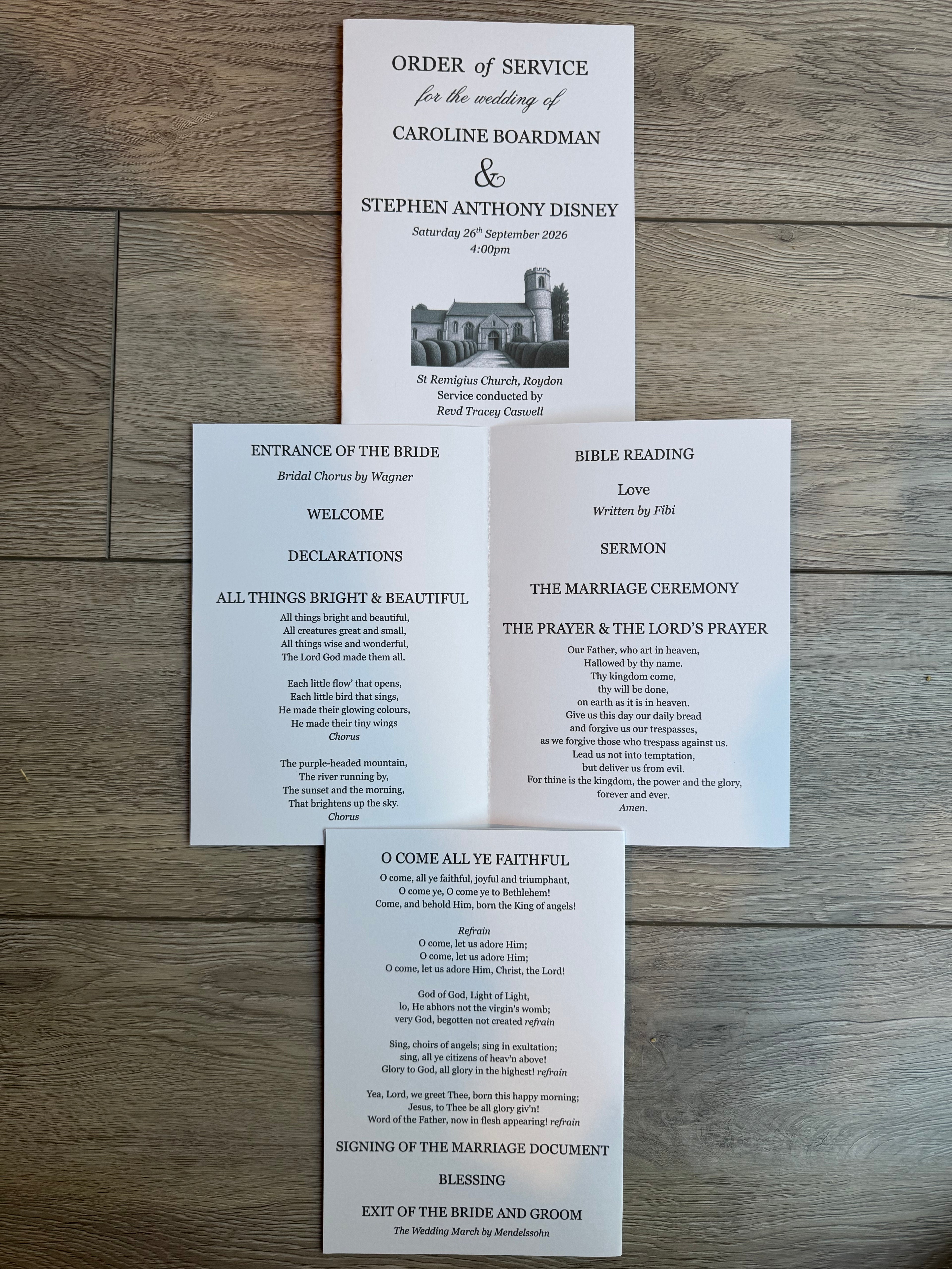 Personalised Order Of Service