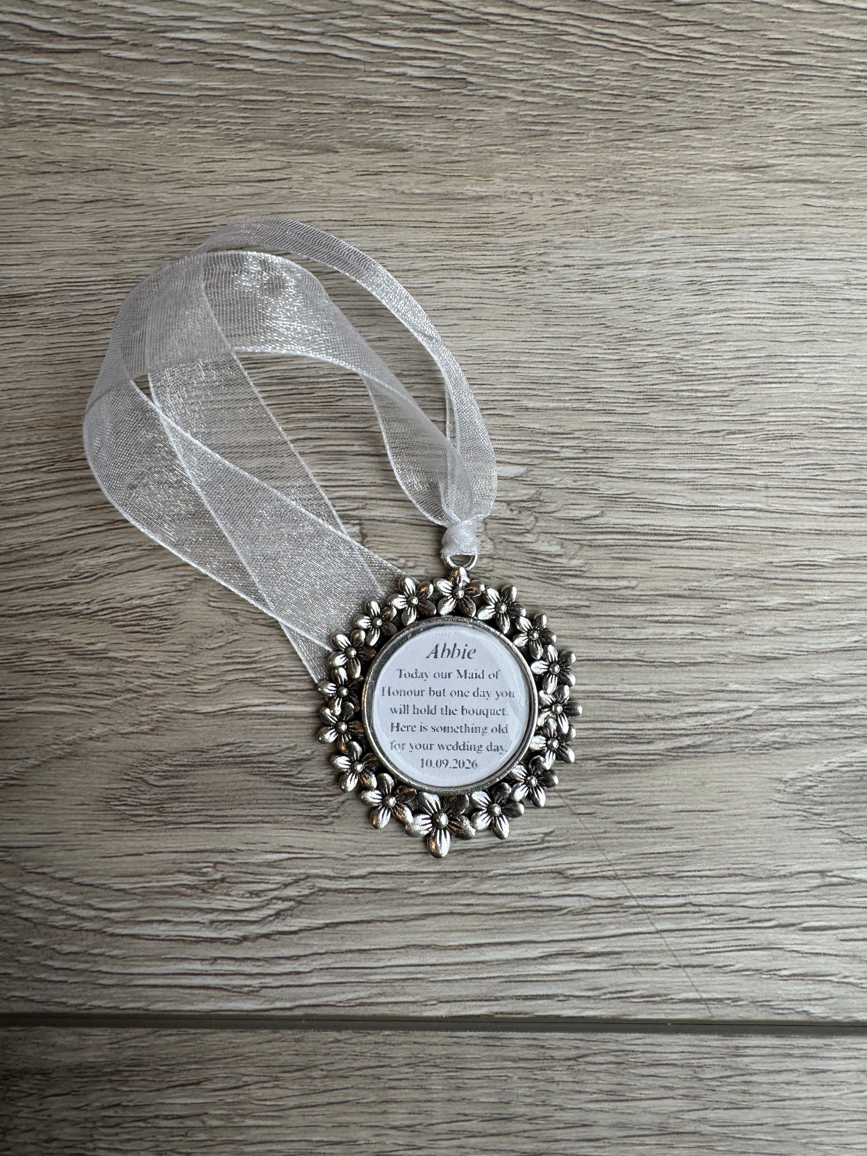 Bridesmaid Flower Girl Maid of Honor Honour Personalised Keepsake Charm Chief Bridesmaid Wedding Thank You Gift Something Old Bouquet Charm