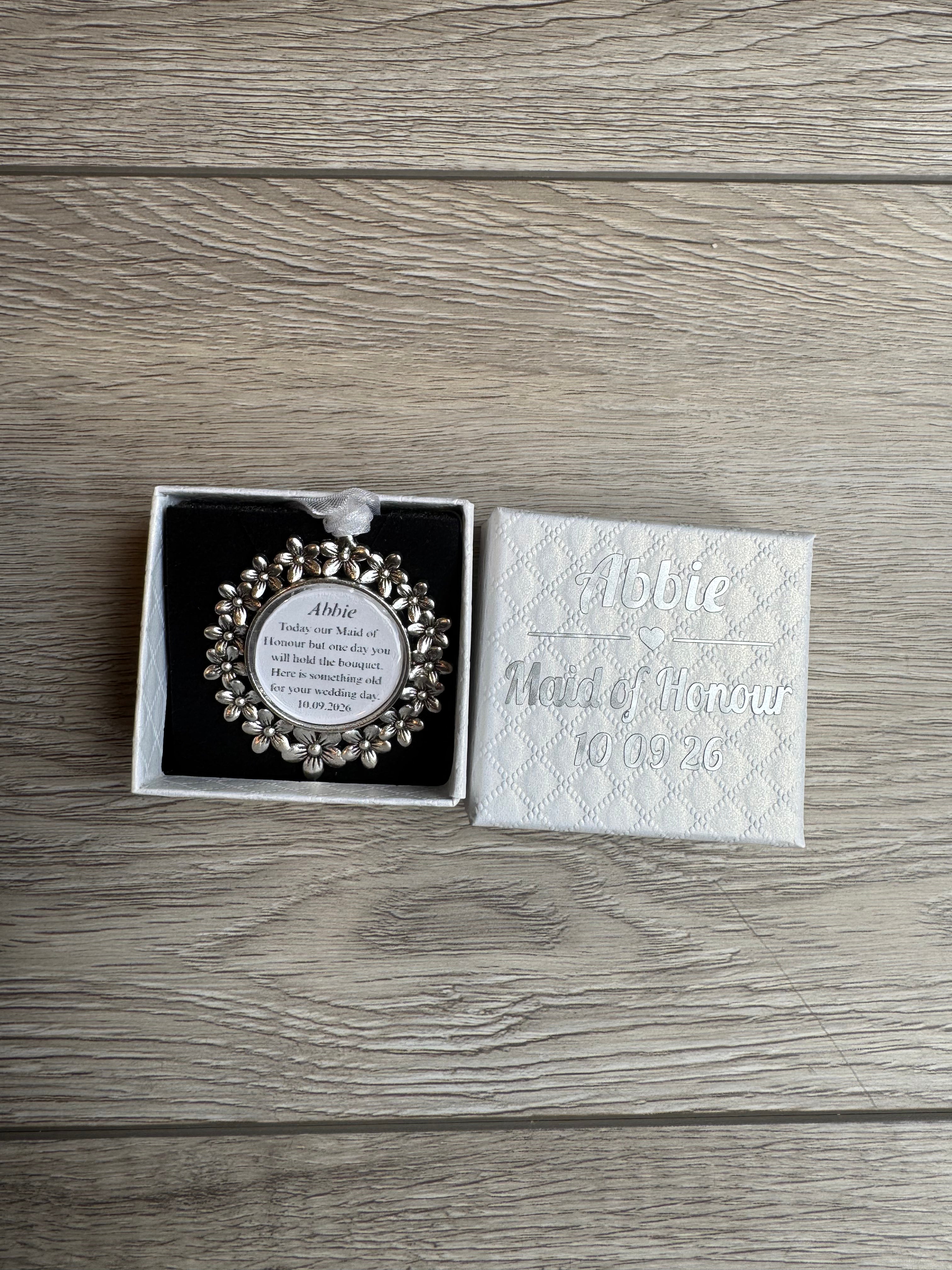 Bridesmaid Flower Girl Maid of Honor Honour Personalised Keepsake Charm Chief Bridesmaid Wedding Thank You Gift Something Old Bouquet Charm