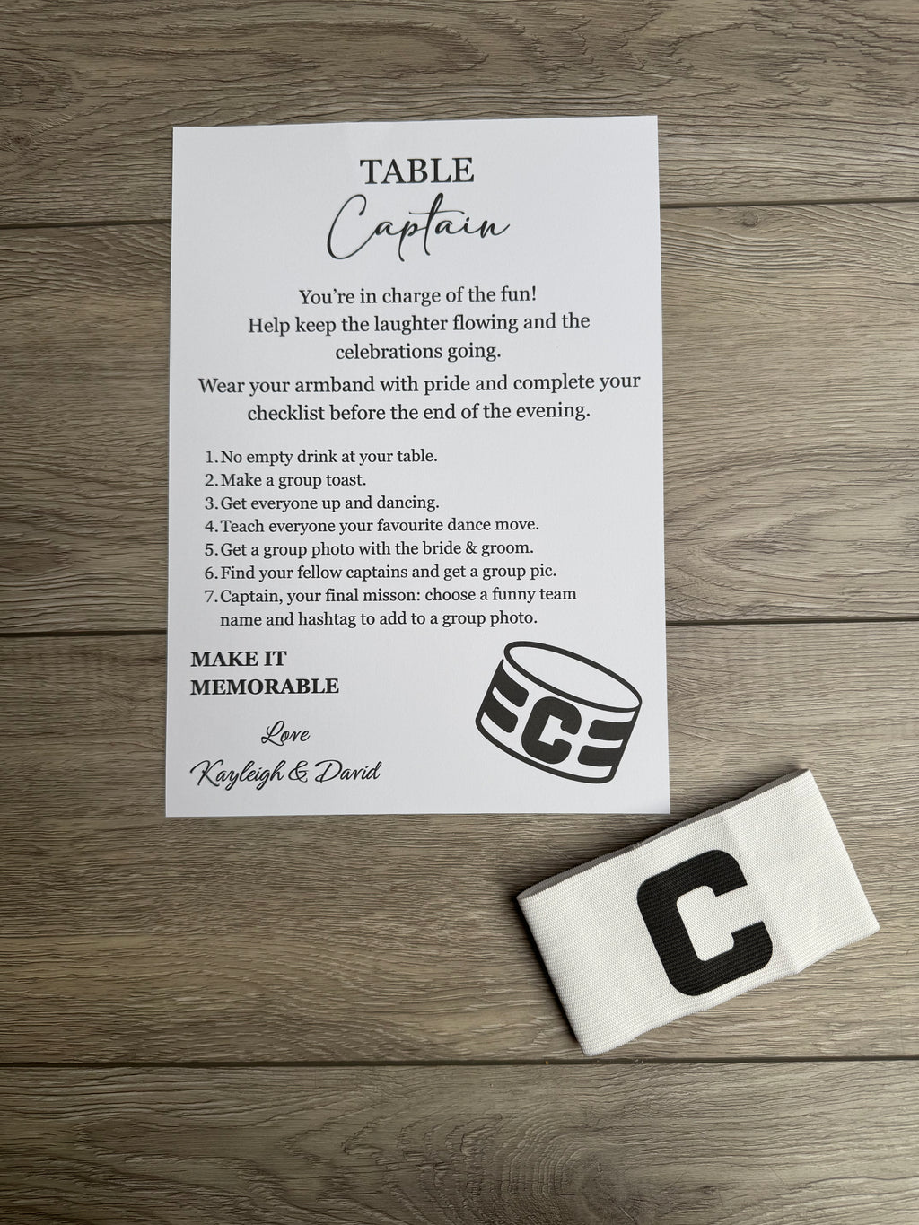 Personalised Table Captain Card For Weddings Various Designs