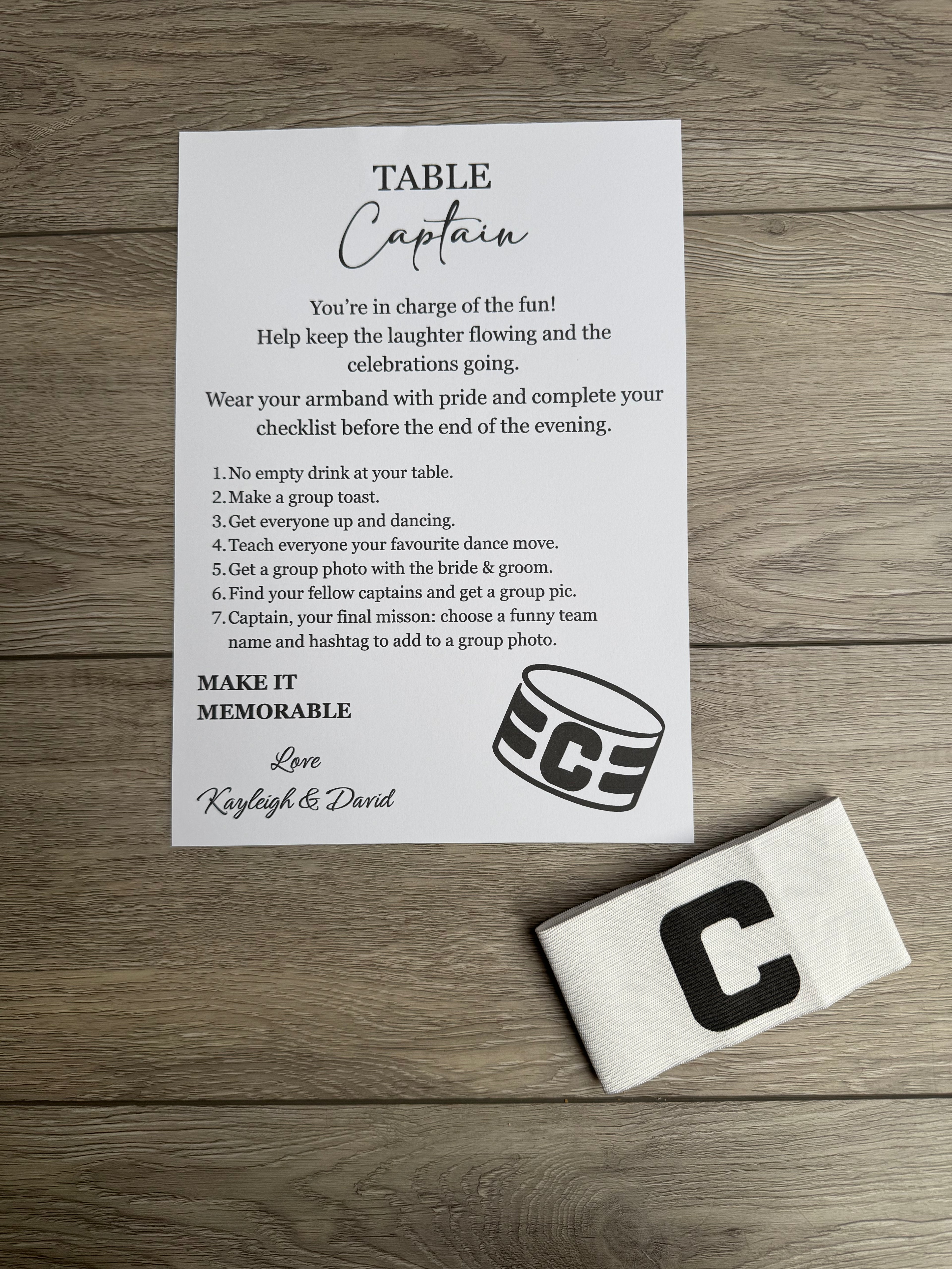 Personalised Table Captain Card For Weddings Various Designs