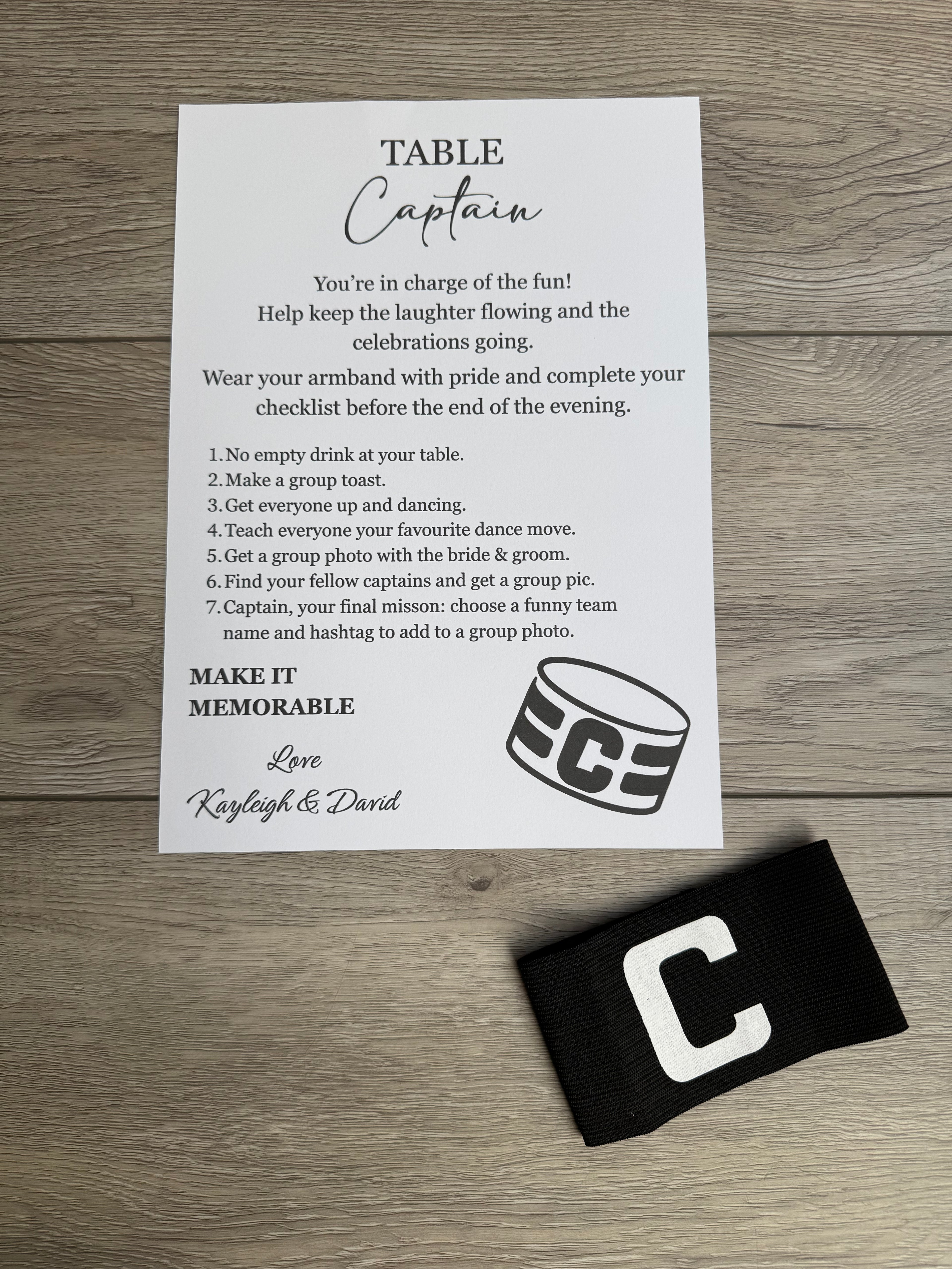 Personalised Table Captain Card For Weddings Various Designs