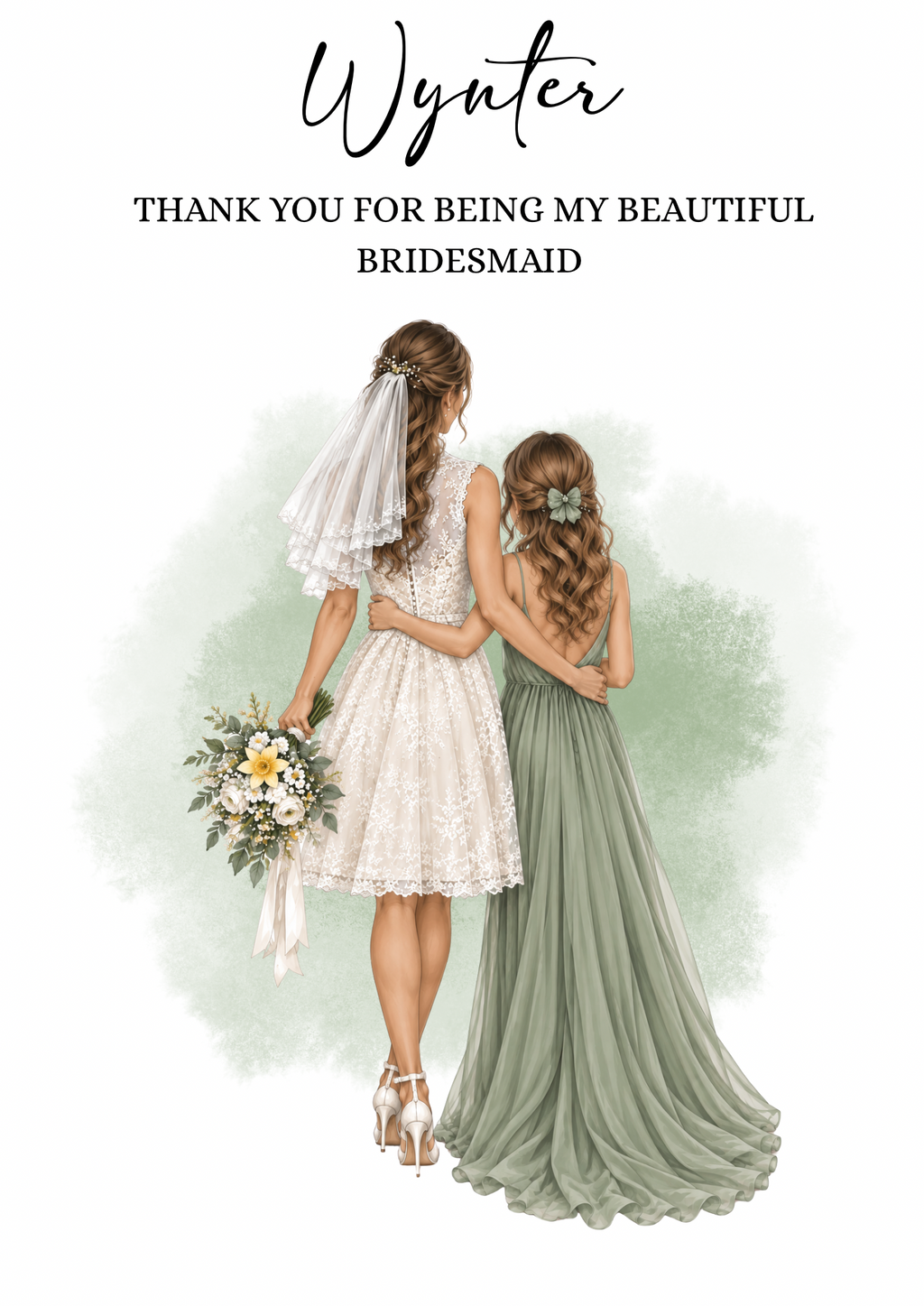 Personalised Bridesmaid Print, Bridesmaid Gift Wedding Keepsake Thank You Bridesmaid Maid of Honour Gift Wedding Print,