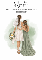 Personalised Bridesmaid Print, Bridesmaid Gift Wedding Keepsake Thank You Bridesmaid Maid of Honour Gift Wedding Print,