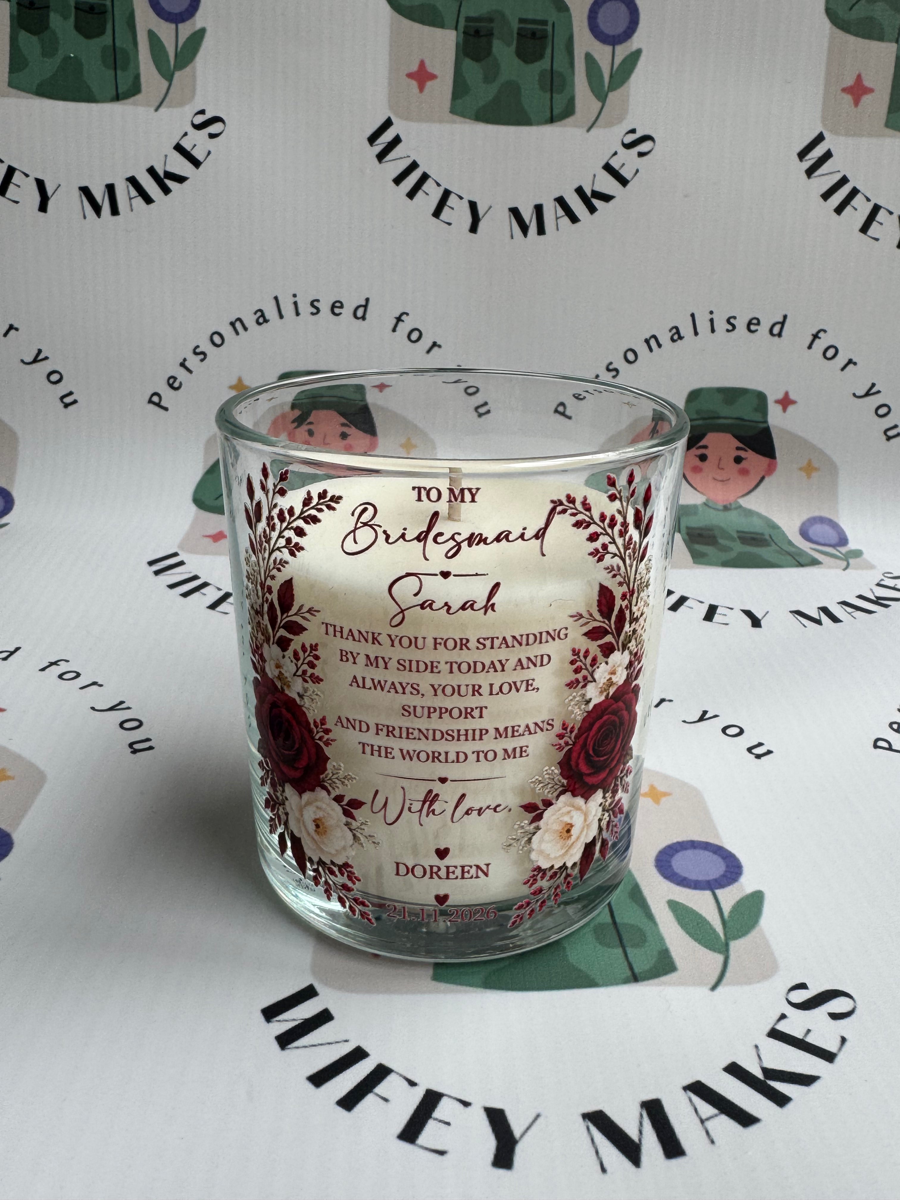 Personalised Bridal Party Floral Candle