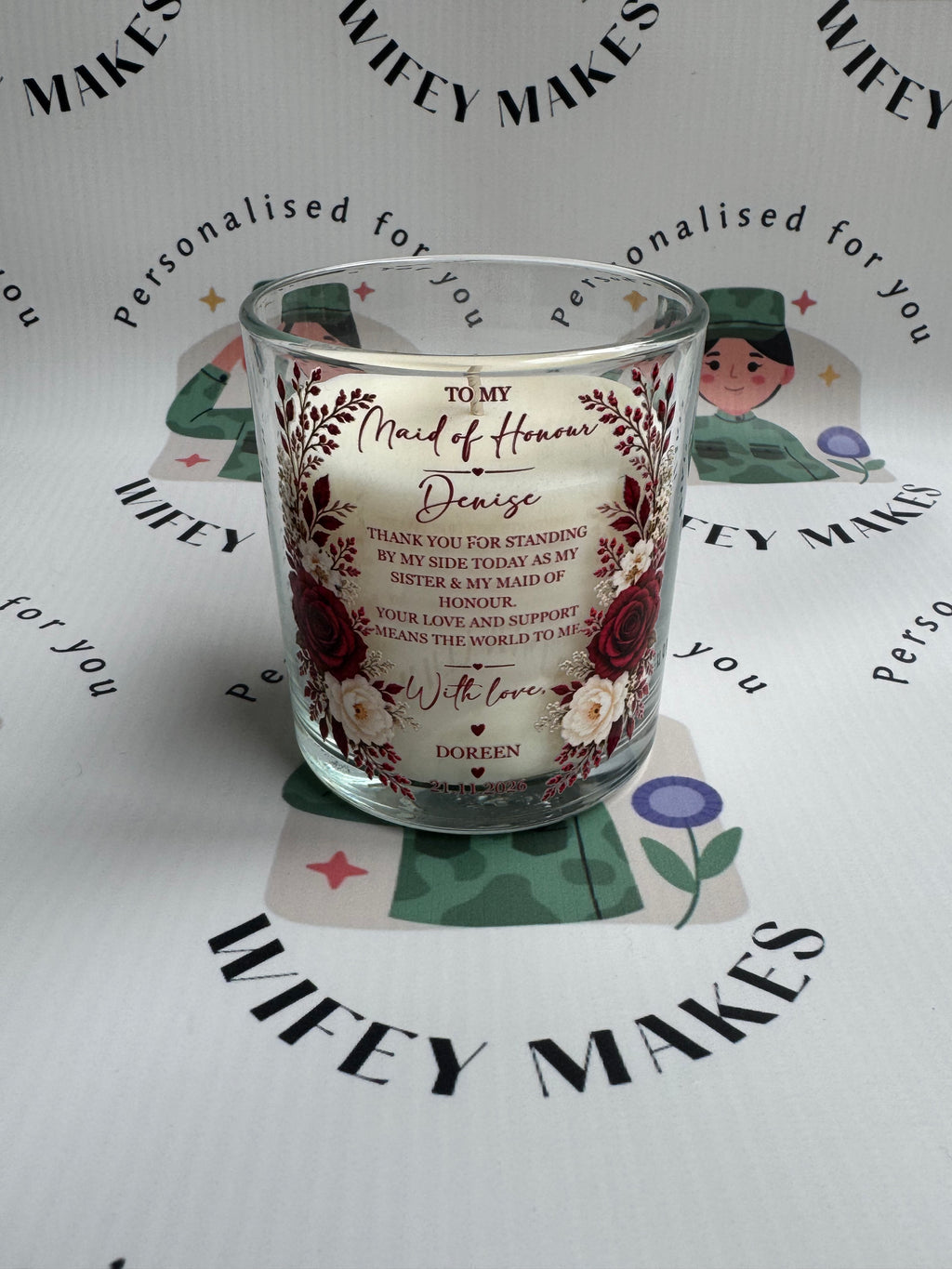 Personalised Bridal Party Floral Candle