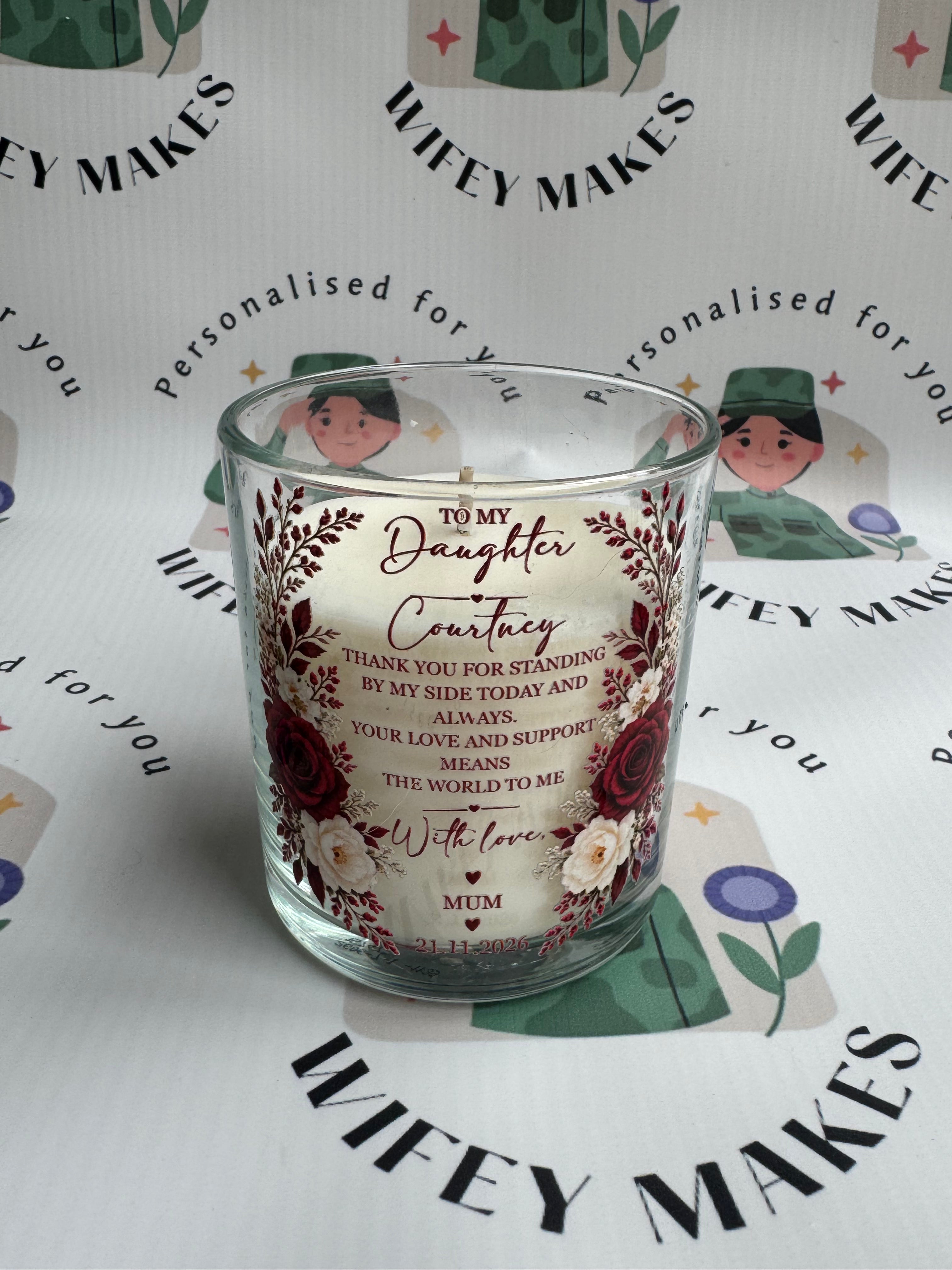 Personalised Bridal Party Floral Candle